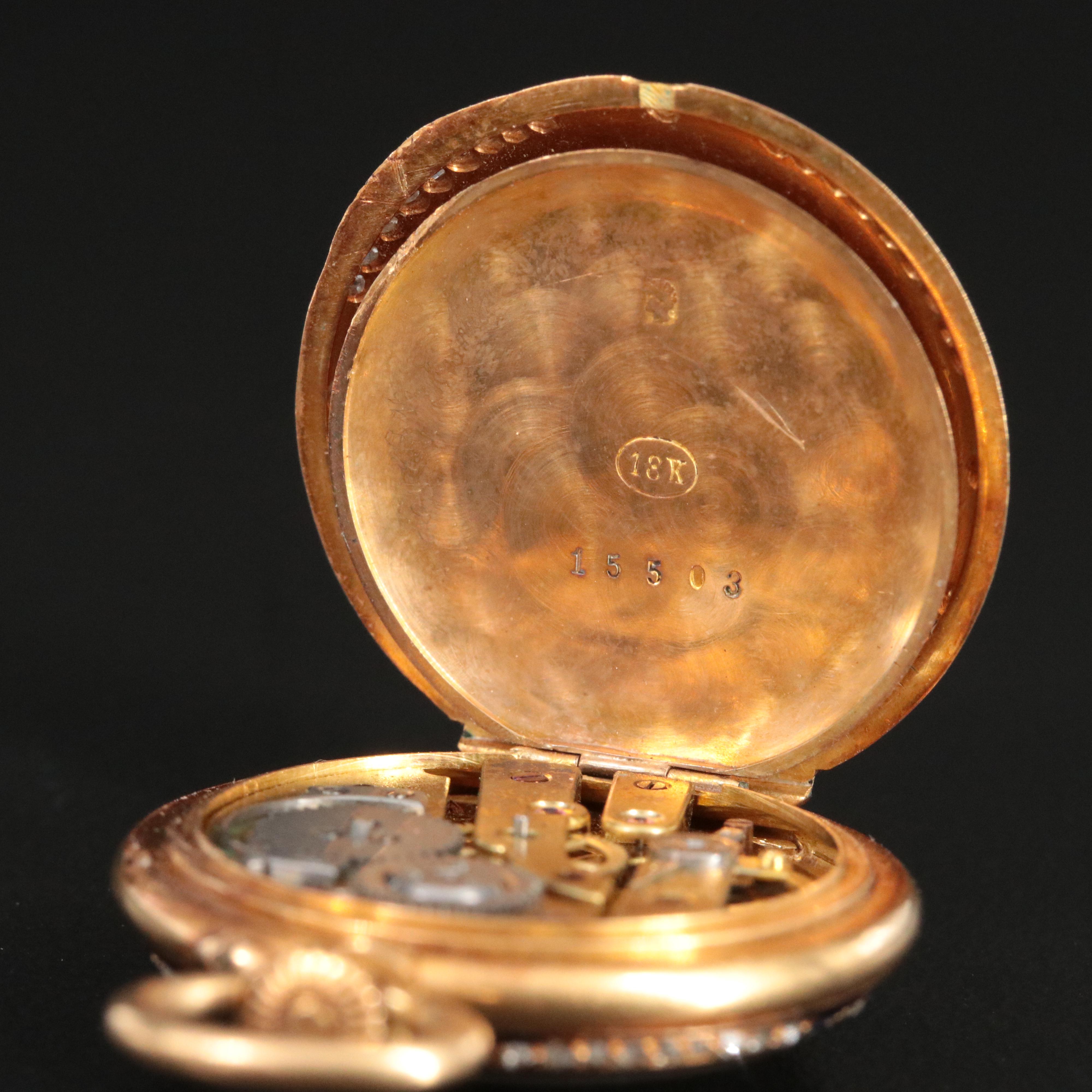 Antique 18K Blue Enamel Custom .50 CTW Diamond Pocket Watch