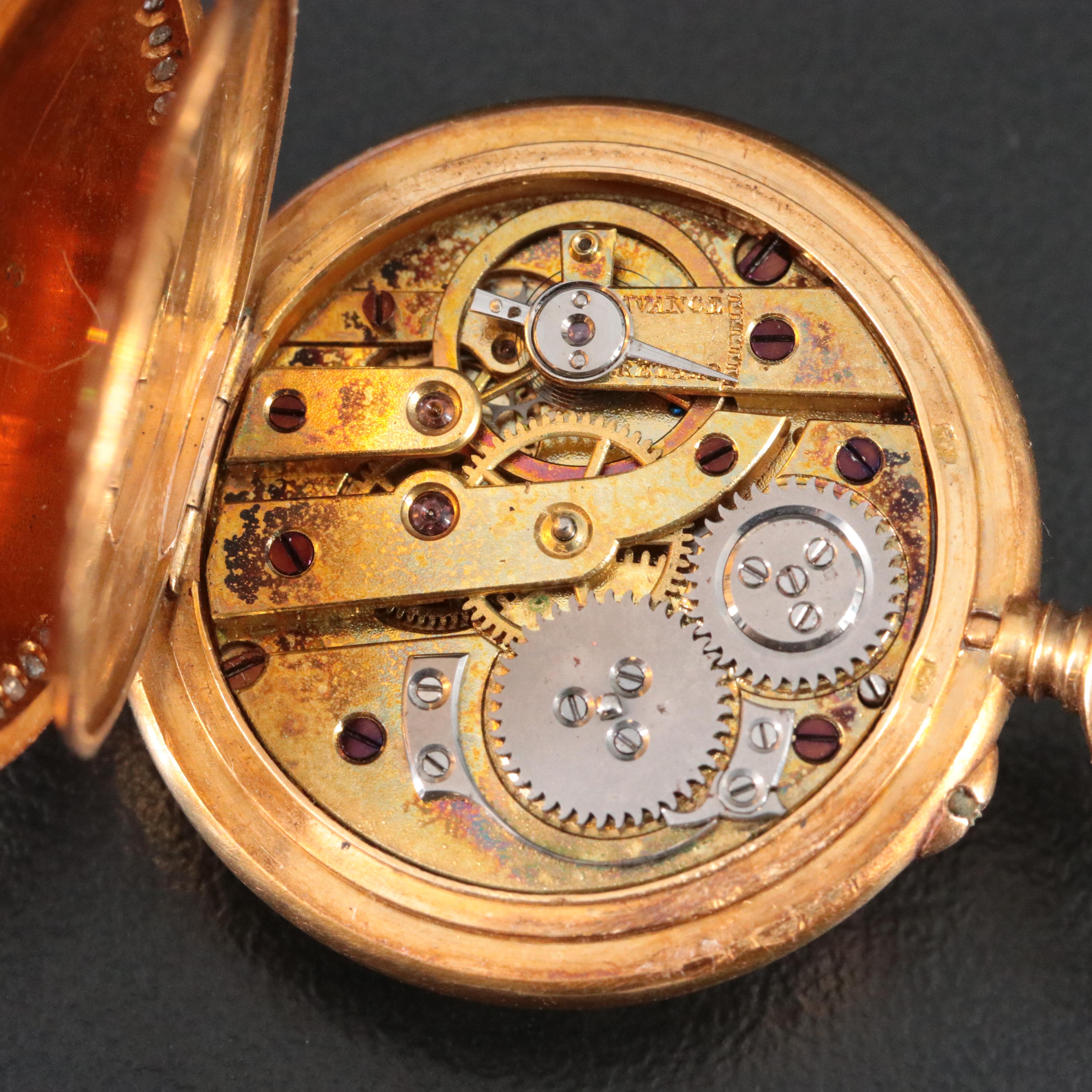 Antique 18K Blue Enamel Custom .50 CTW Diamond Pocket Watch