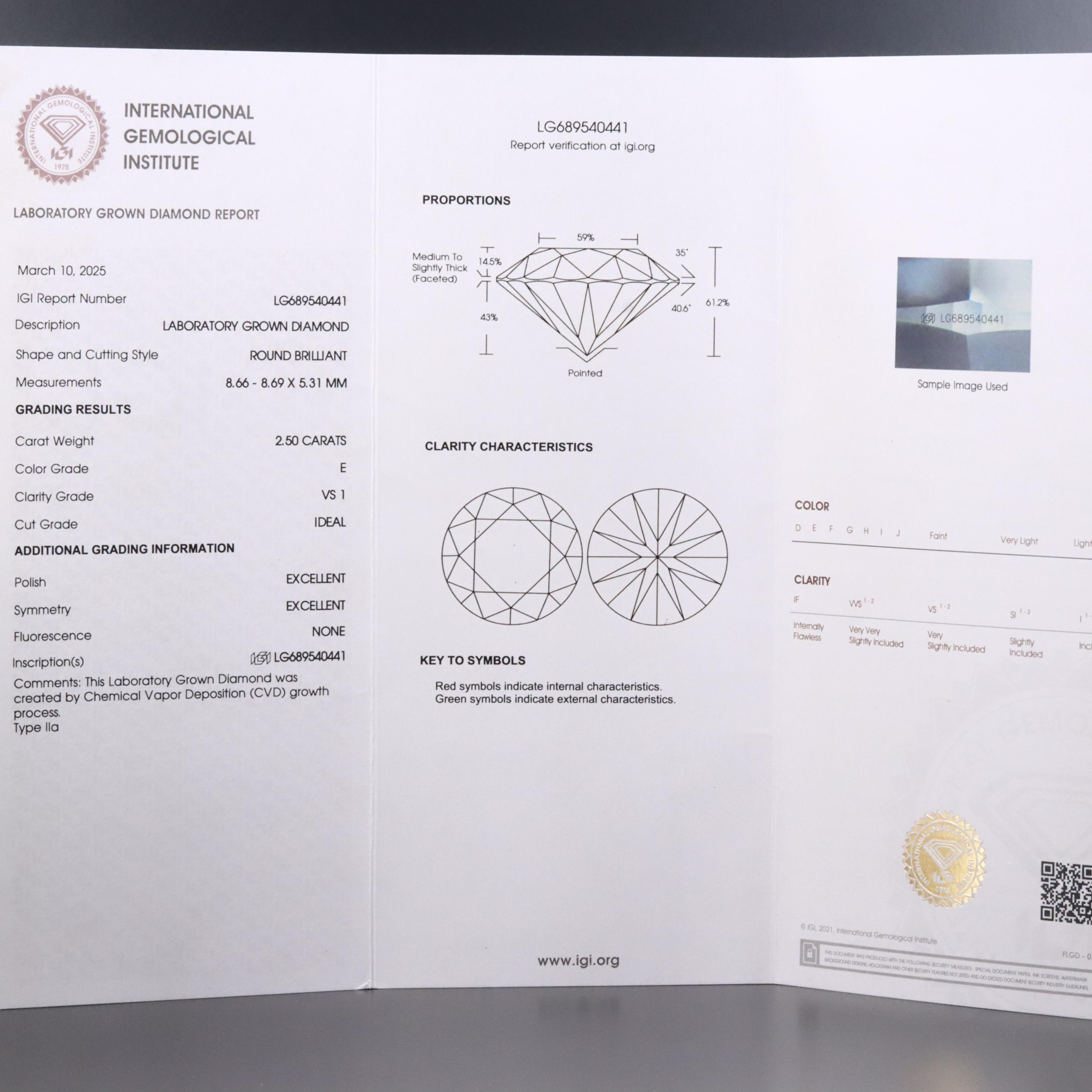 18K 2.50 CT Lab Grown Diamond Pendant with IGI Report