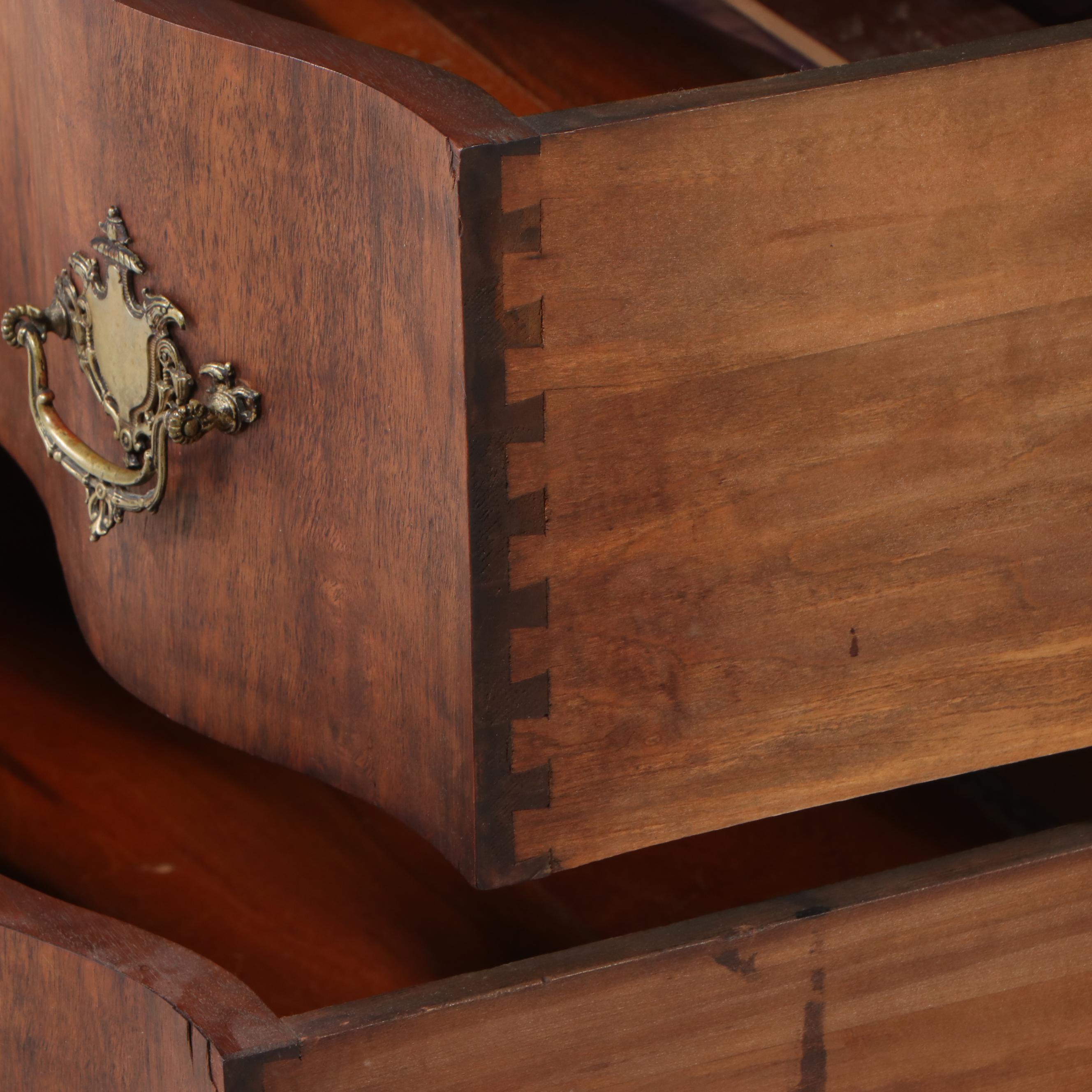 Serpentine Front Burl Wood Dresser with Marble Top