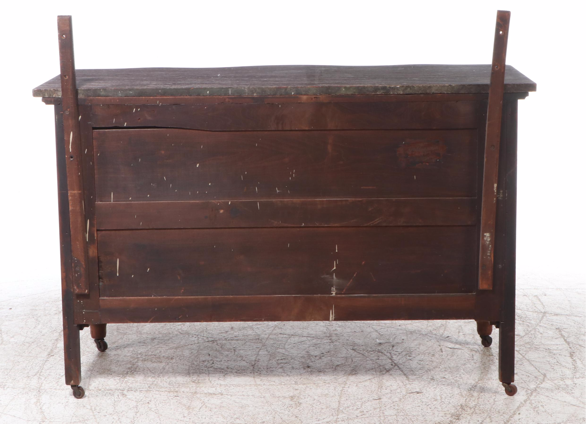 Serpentine Front Burl Wood Dresser with Marble Top