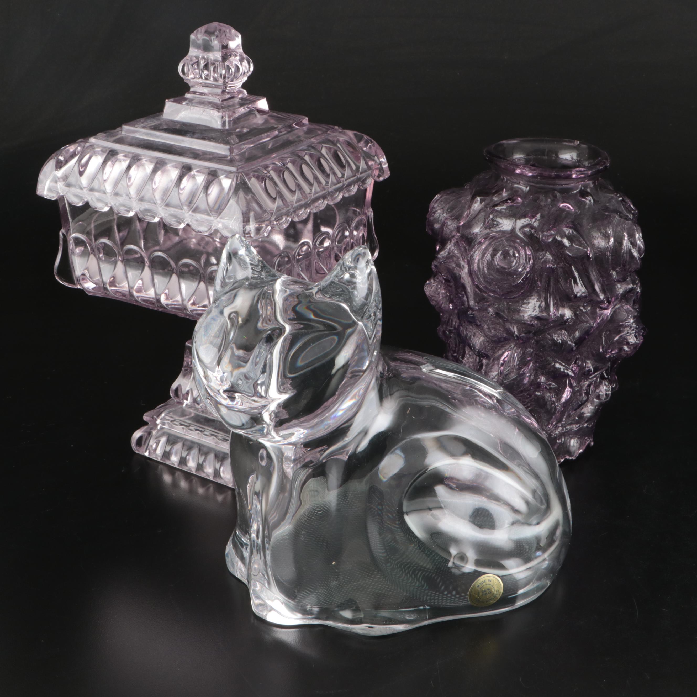 Sunned Adams "Crystal Wedding" Candy Dish and Goofus Glass Vase with Other Bank