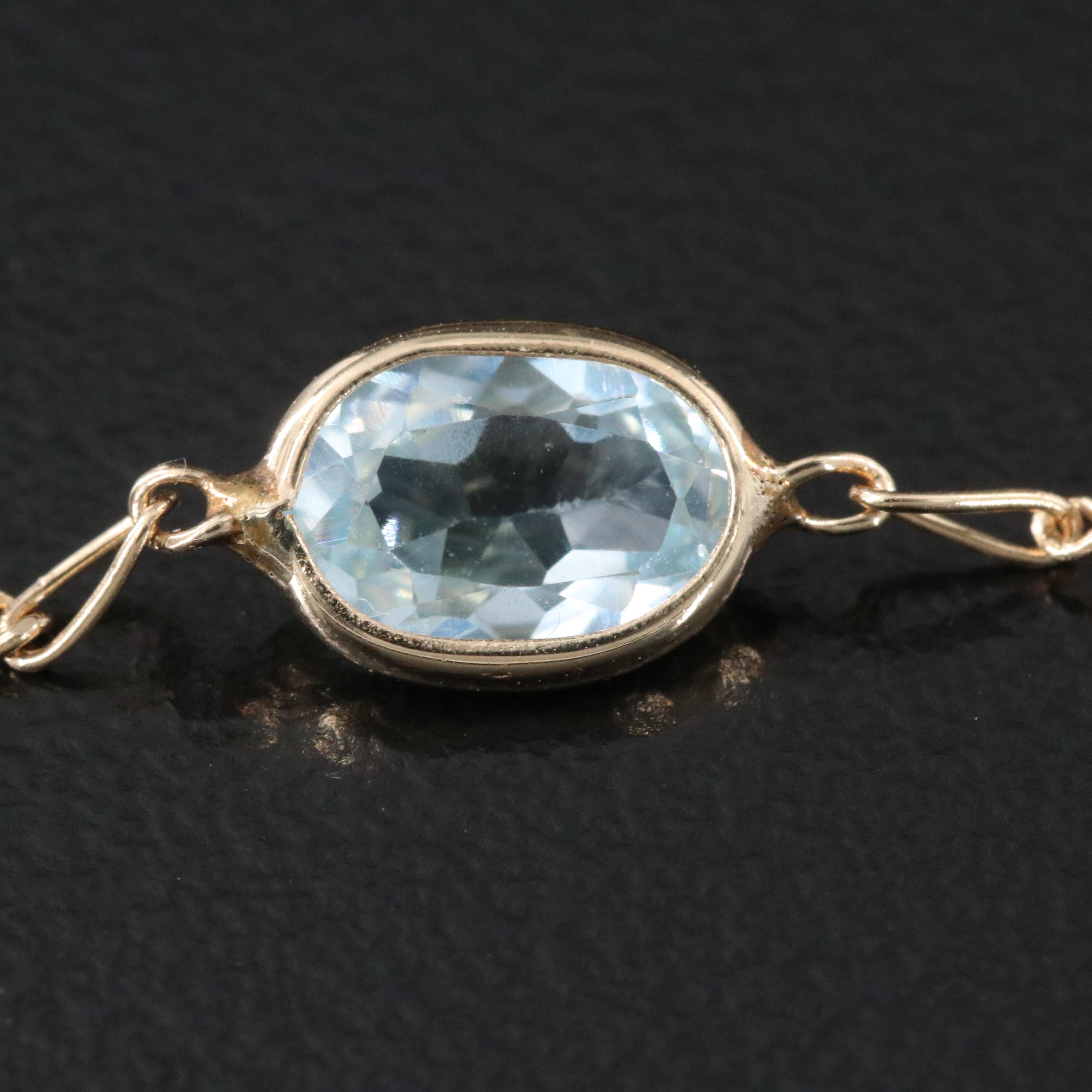 14K Gemstone Station Figaro Link Bracelet Including Garnet and Amethyst