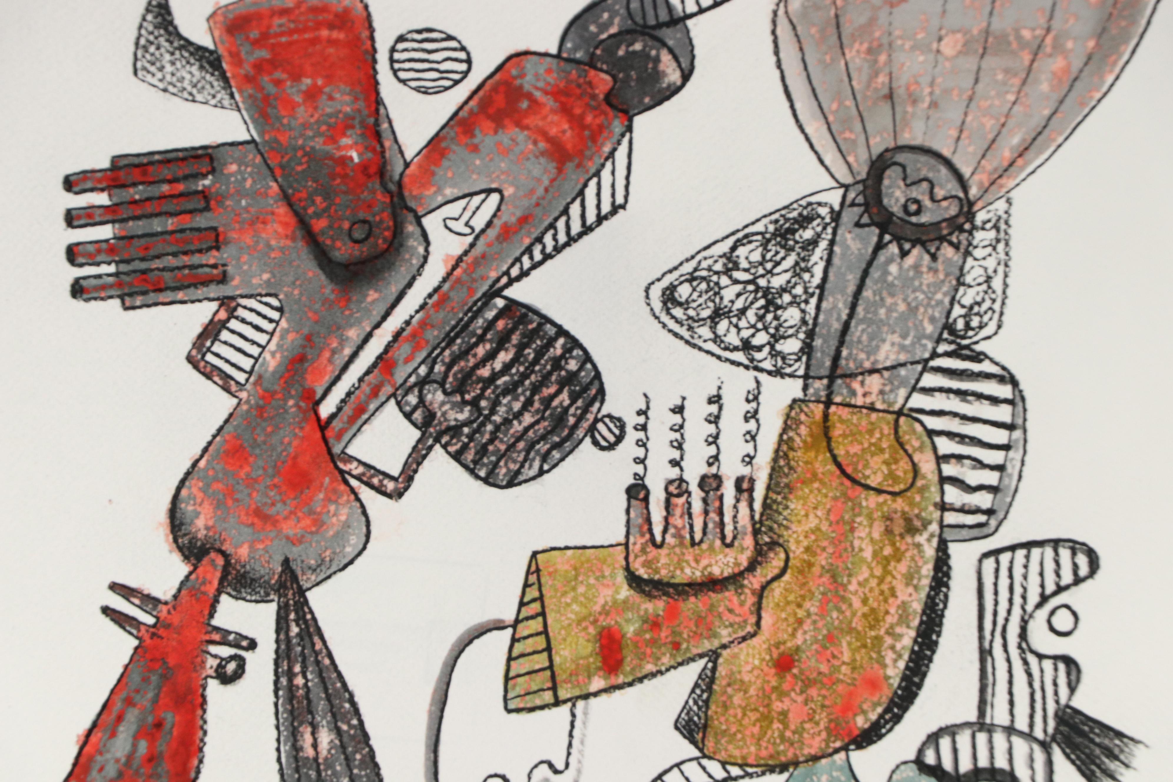 Michel Blázquez Surrealist Mixed Media Painting "Untitled Serie #45," 2025