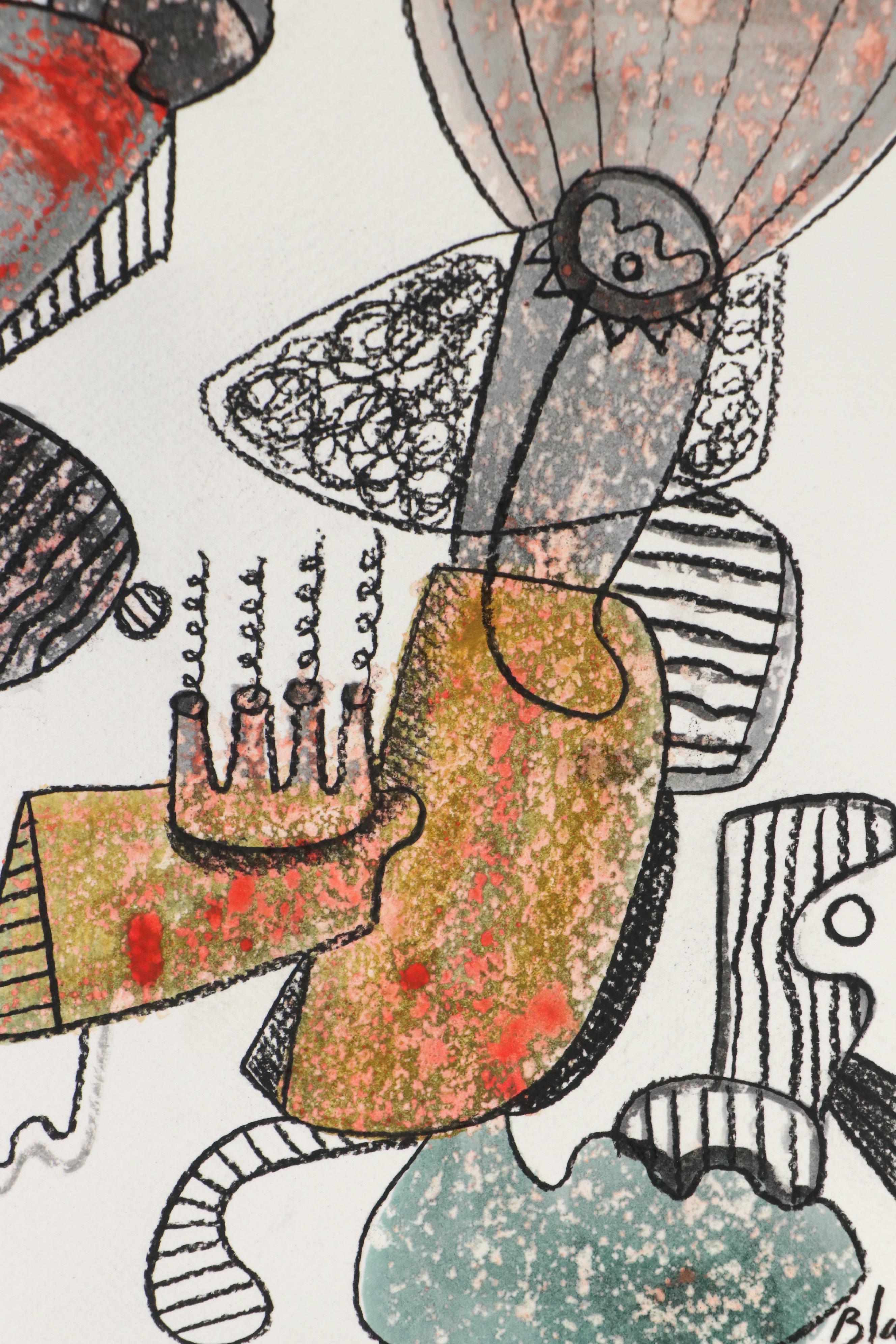 Michel Blázquez Surrealist Mixed Media Painting "Untitled Serie #45," 2025