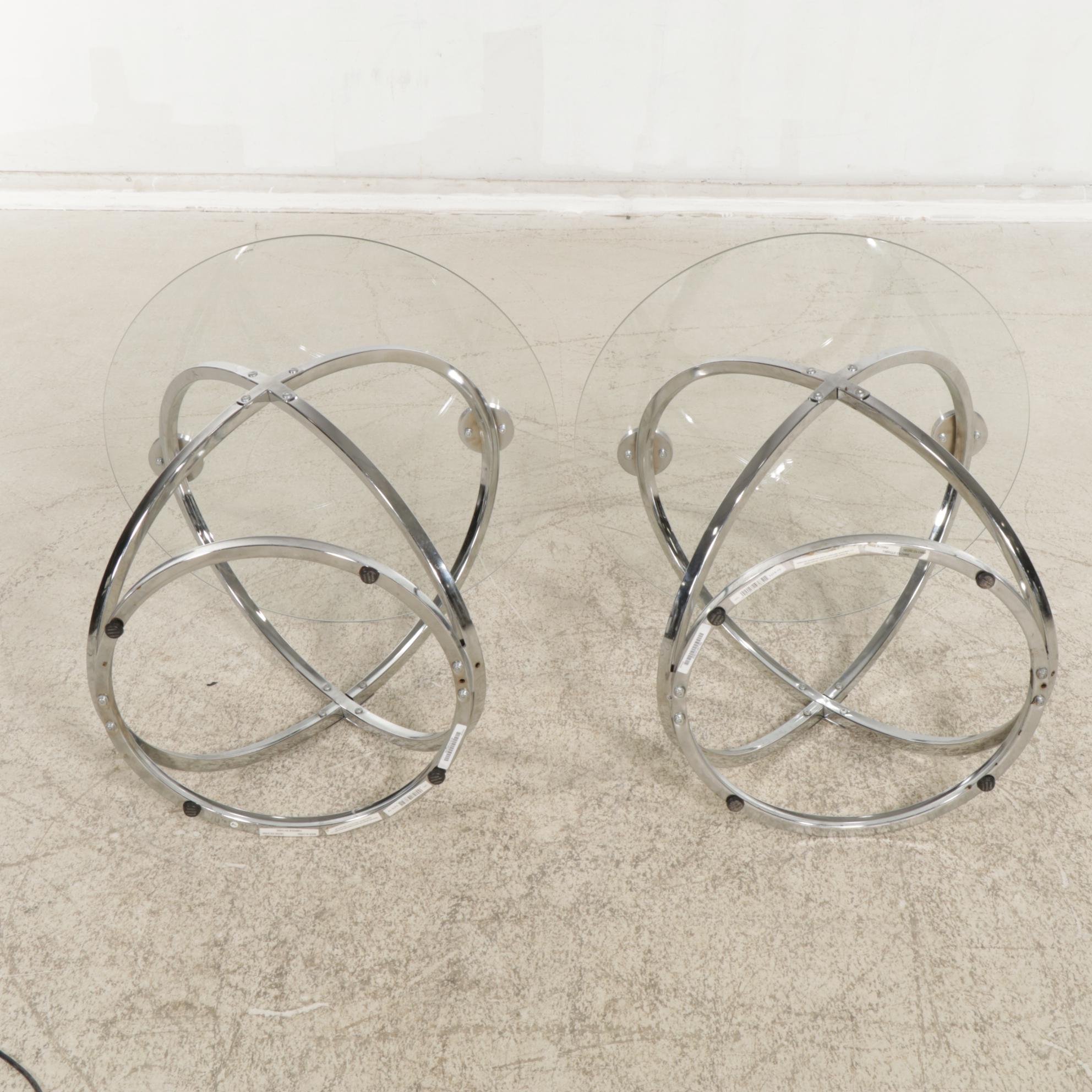 Pair of Contemporary Glass-Top  Metal Side Tables
