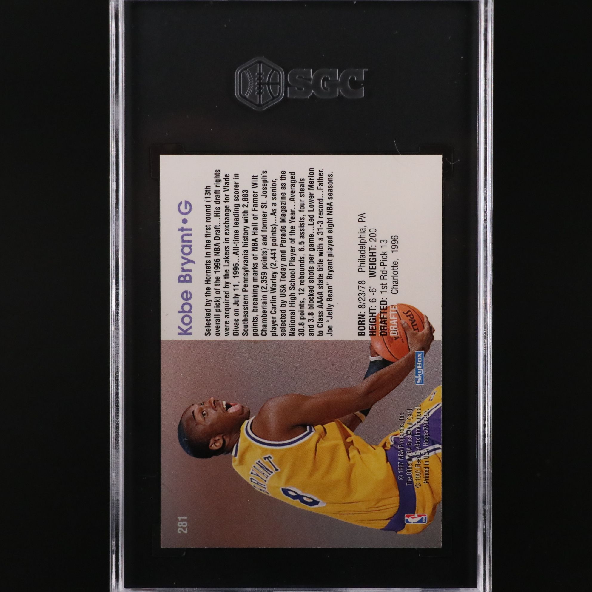 1996-97 NBA Hoops Kobe Bryant Los Angeles Lakers Rookie Card Graded SGC 9