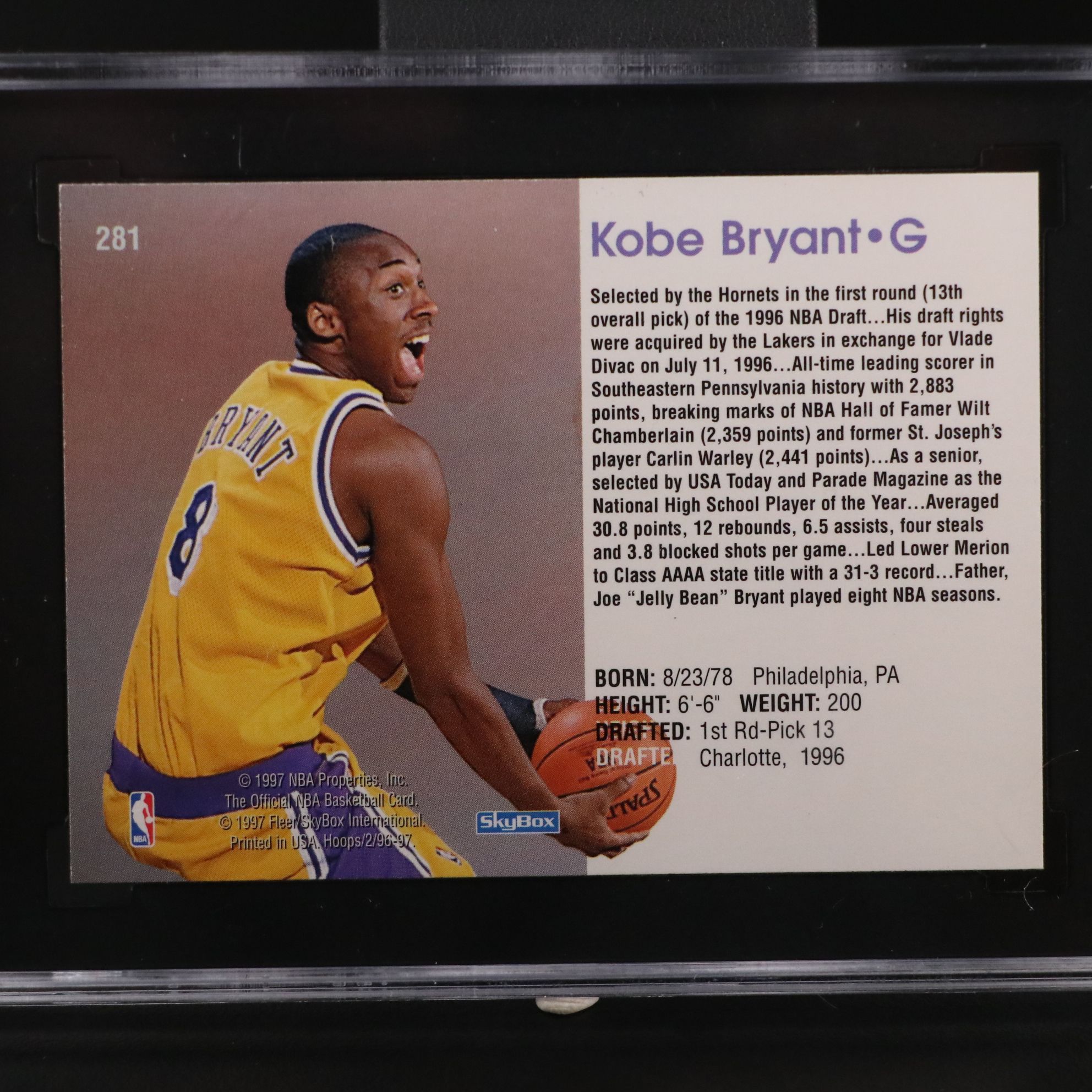 1996-97 NBA Hoops Kobe Bryant Los Angeles Lakers Rookie Card Graded SGC 9
