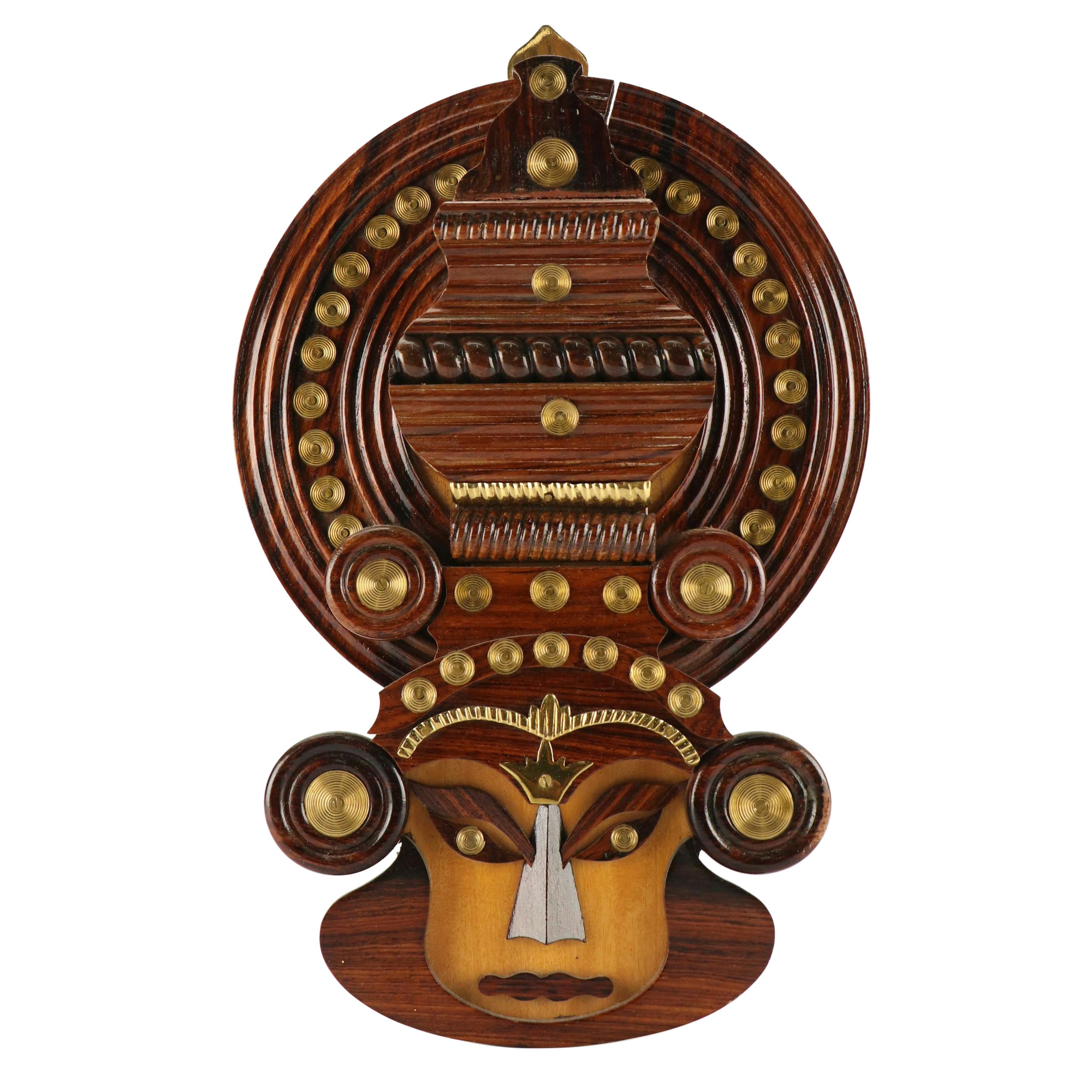 Indian Kathakali Carved Wooden Face Plaque