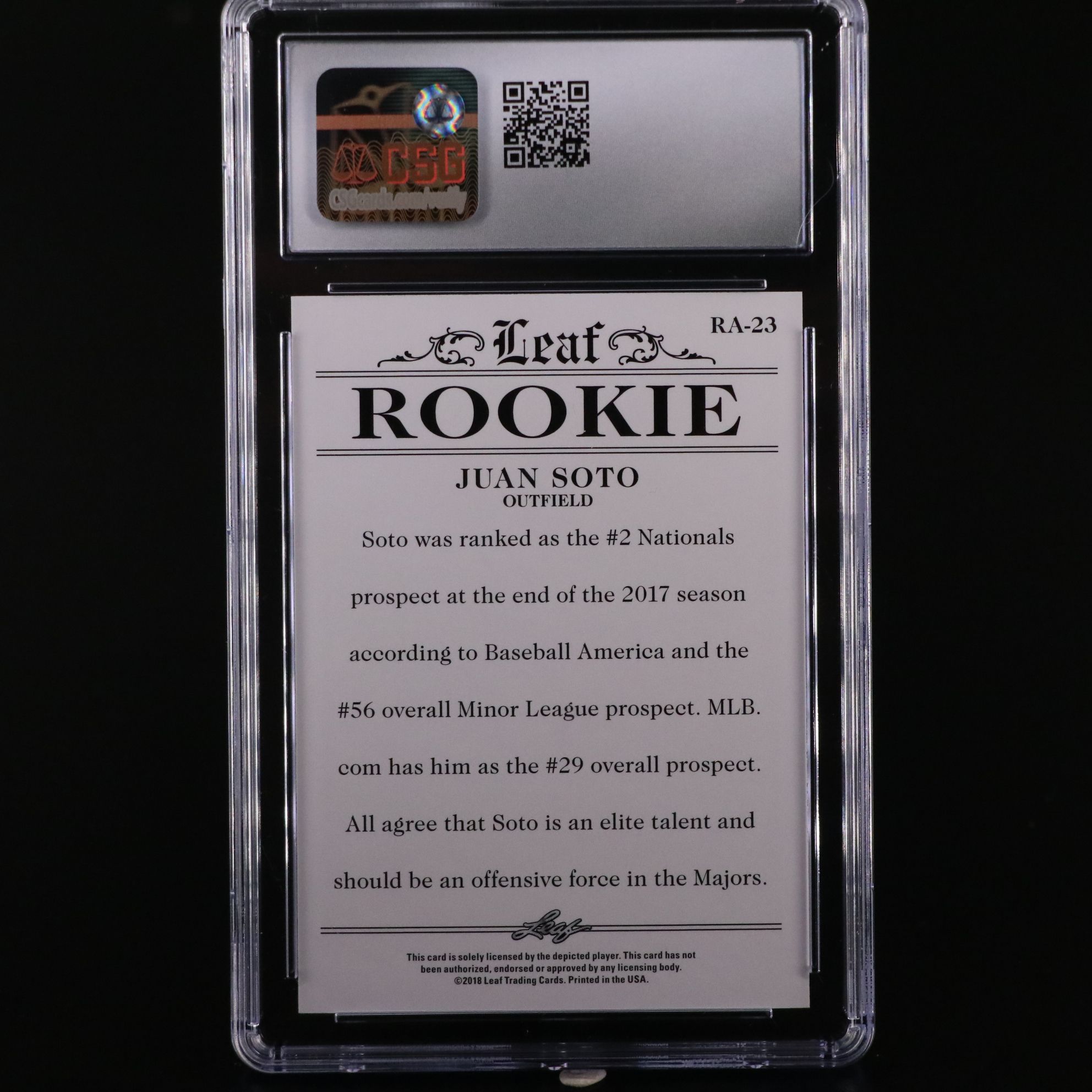 2018 Leaf Draft Juan Soto Rookie Baseball Card Graded CSG 10