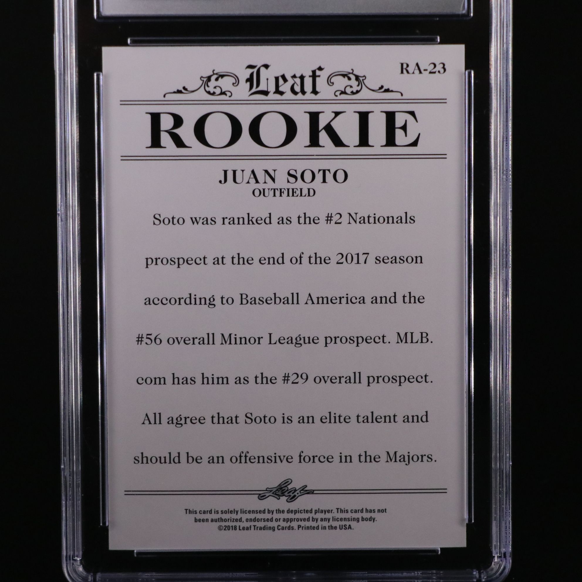 2018 Leaf Draft Juan Soto Rookie Baseball Card Graded CSG 10