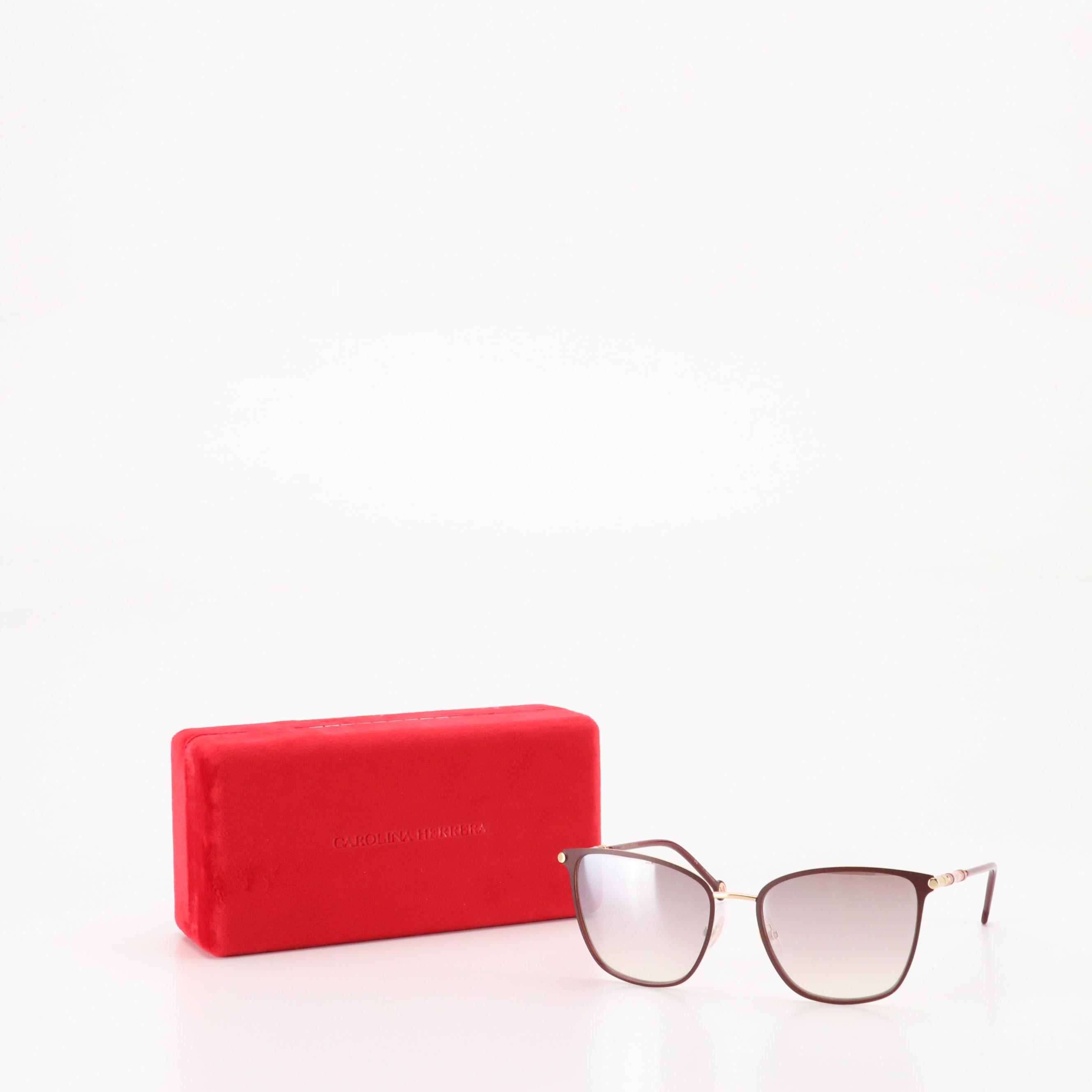 Carolina Herrera CH0030/S Gold & Burgundy Framed Mirrored Sunglasses with Box