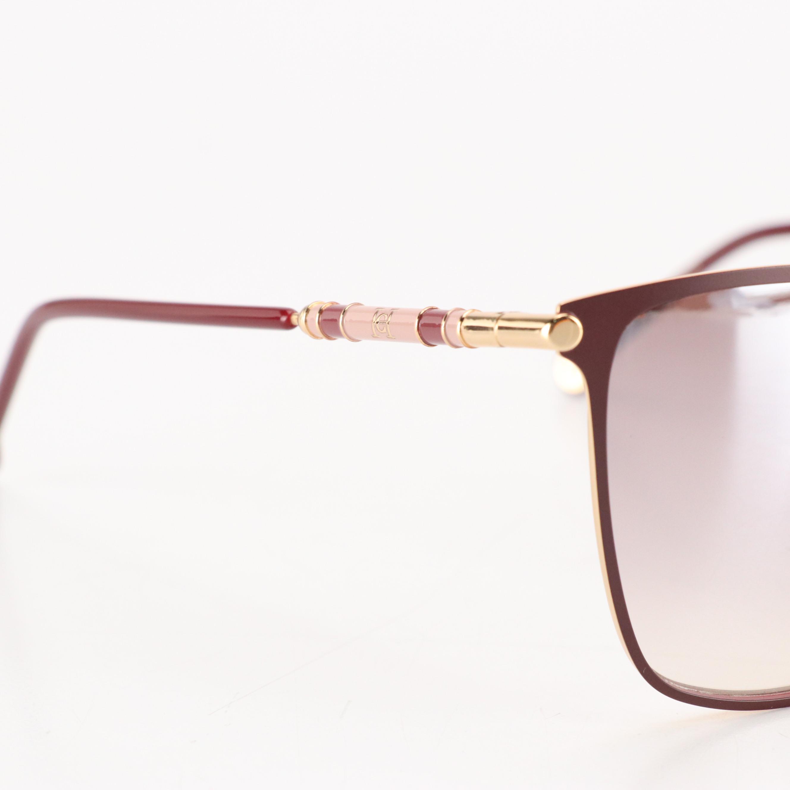 Carolina Herrera CH0030/S Gold & Burgundy Framed Mirrored Sunglasses with Box