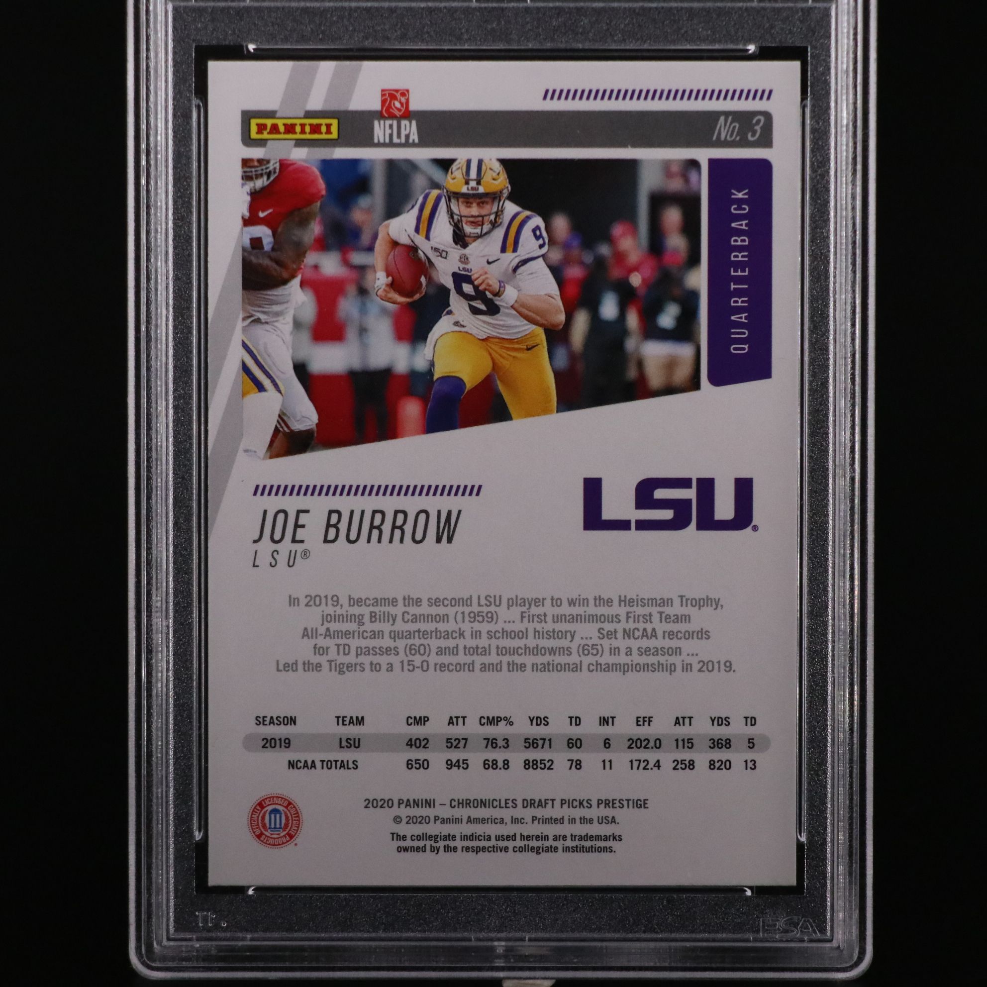 2020 Chronicles Draft Picks Joe Burrow Prestige Rookie Card Graded PSA 10