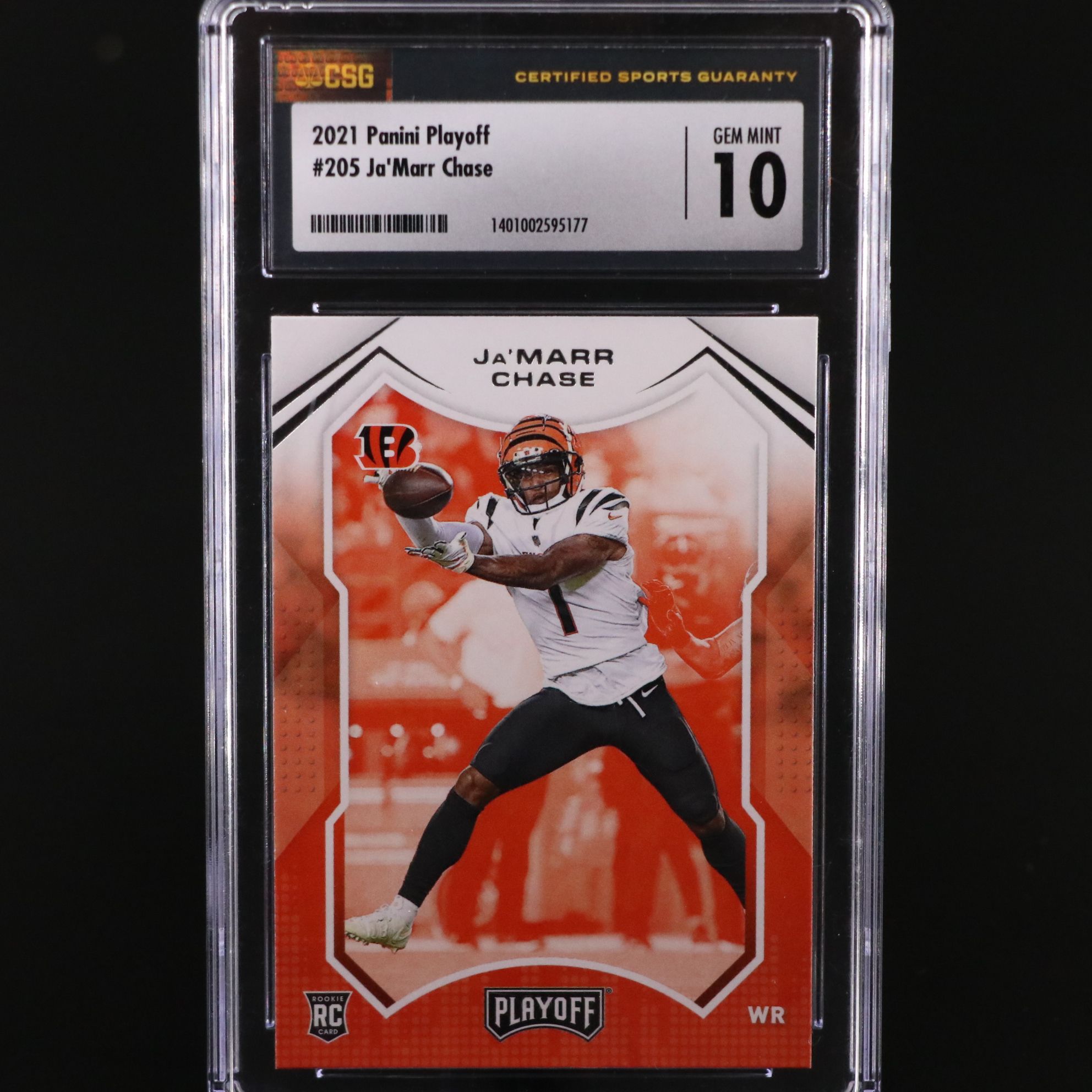 2021 Playoff Ja’Marr Chase Cincinnati Bengals Rookie Football Card Graded CSG 10