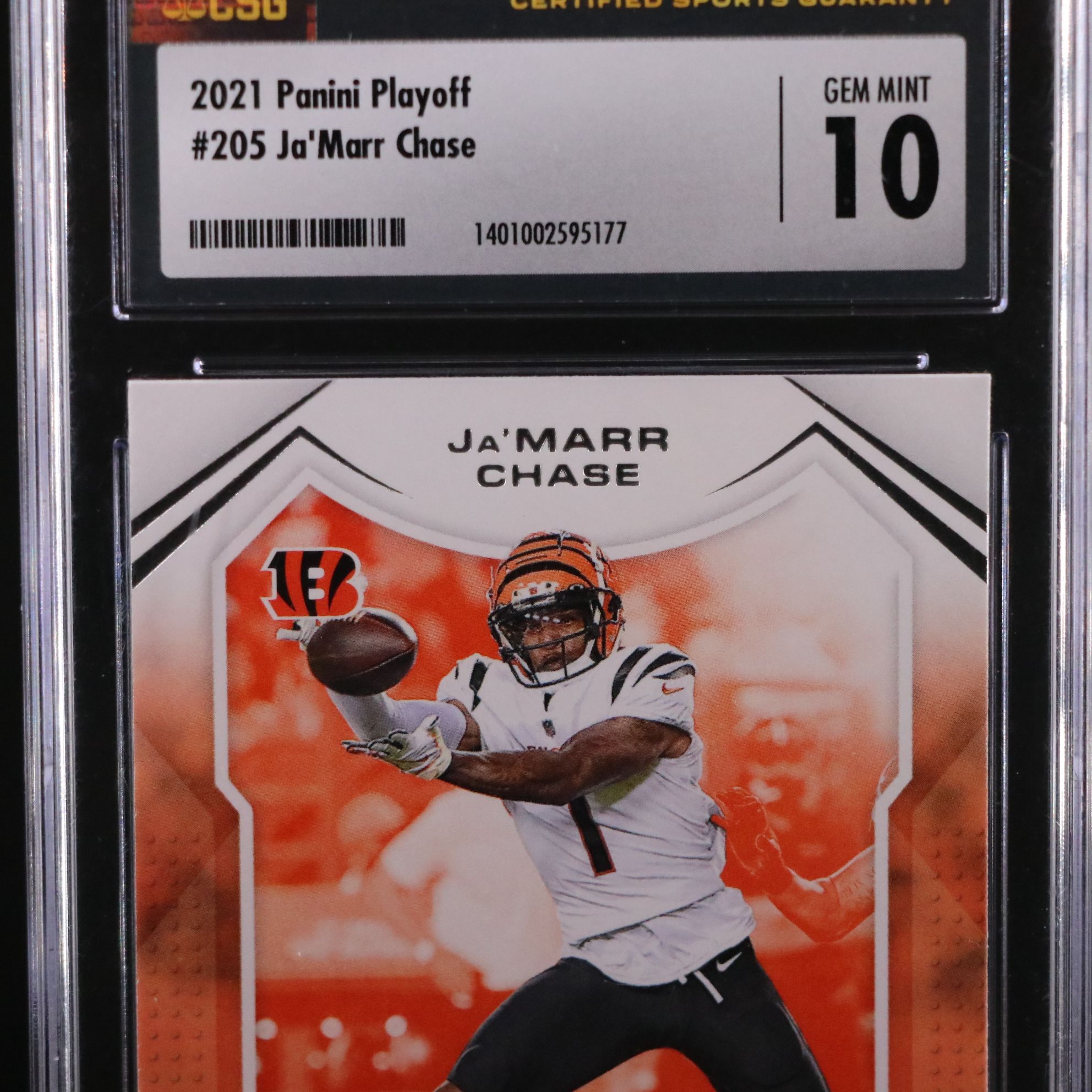 2021 Playoff Ja’Marr Chase Cincinnati Bengals Rookie Football Card Graded CSG 10