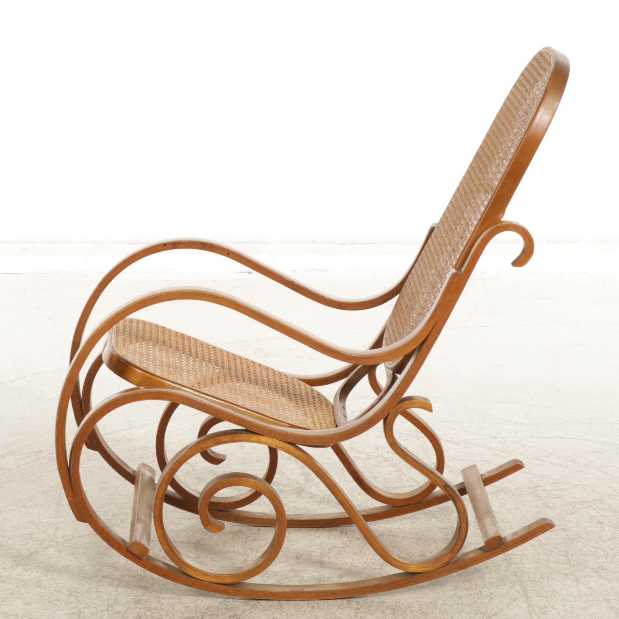 Thonet Style Bentwood Rocking Chair with Woven Cane Seat