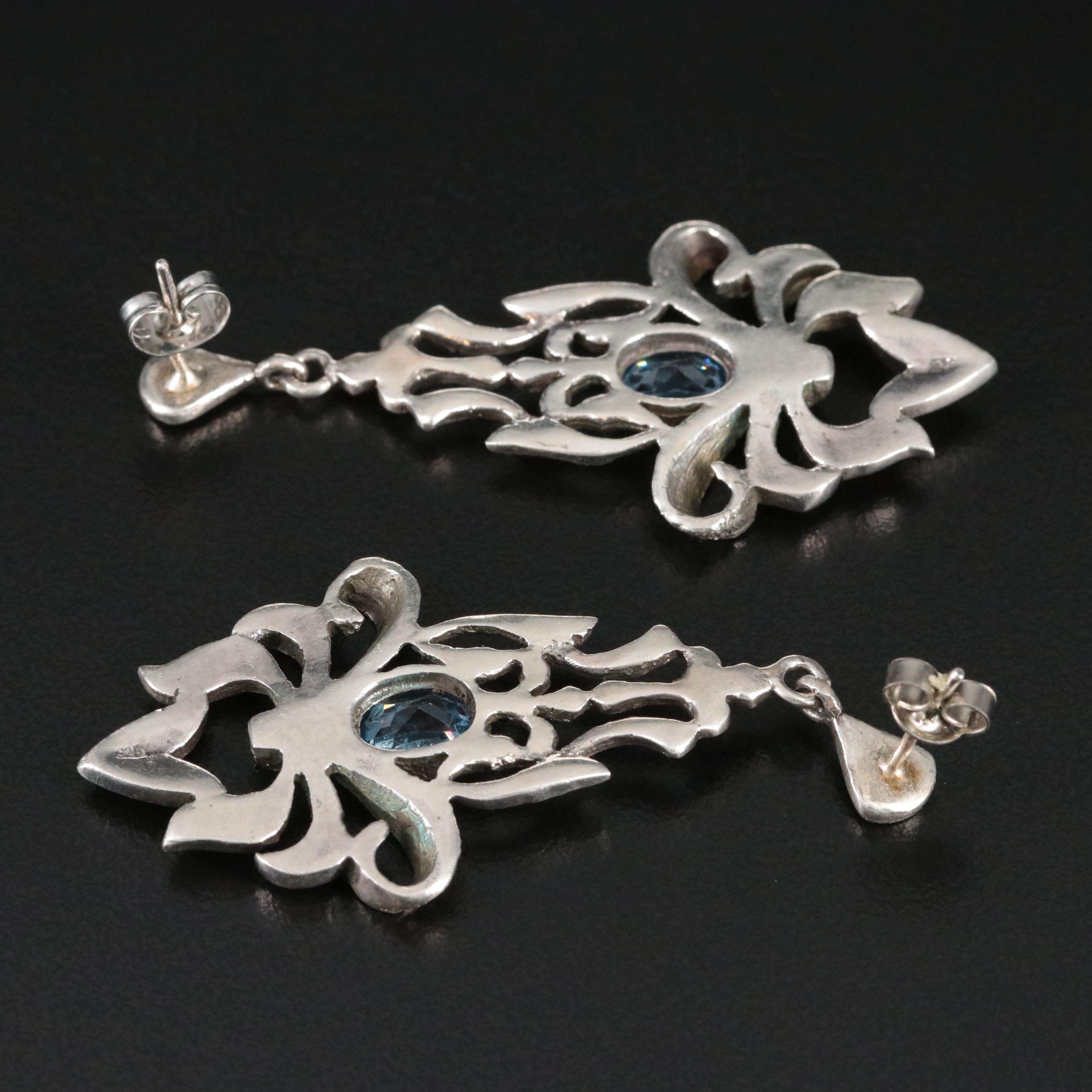 Sterling Marcasite and Spinel Ribbon Waterfall Earrings