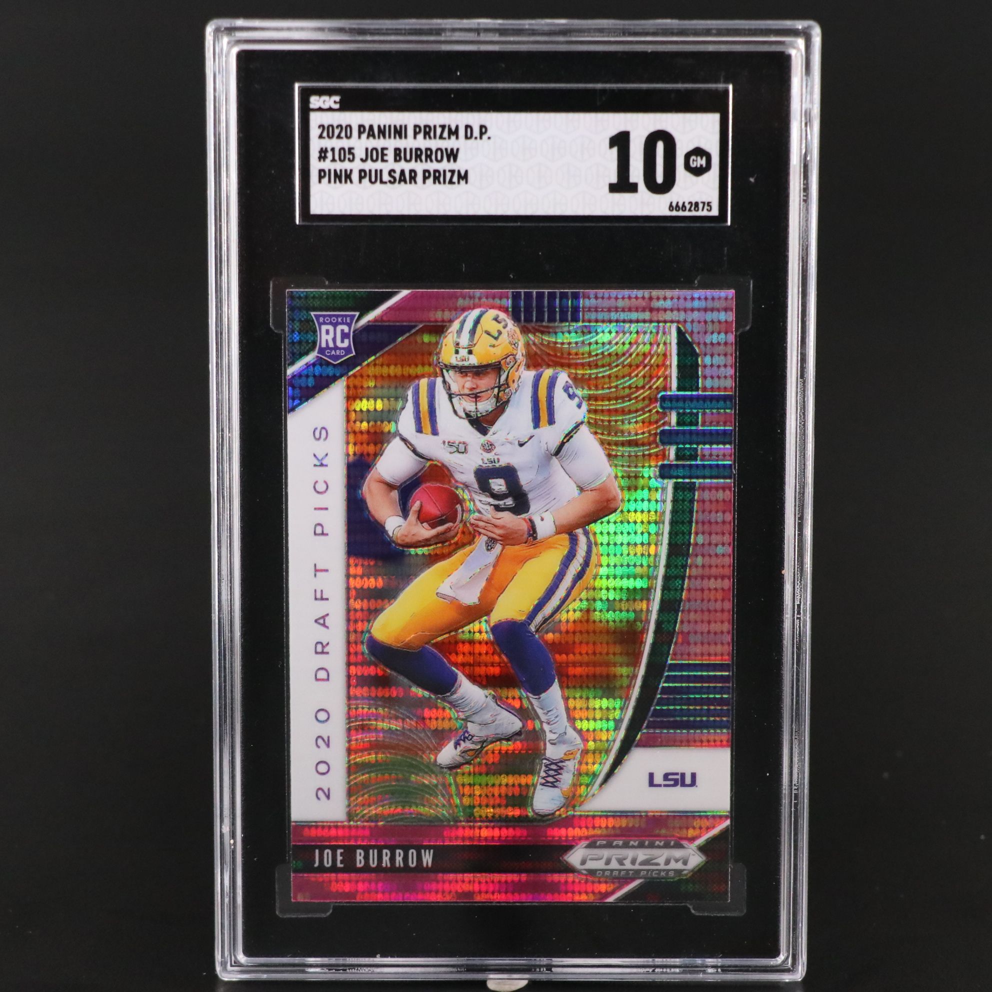 2020 Prizm Draft Picks Joe Burrow Pink Pulsar Rookie Football Card Graded SGC 10