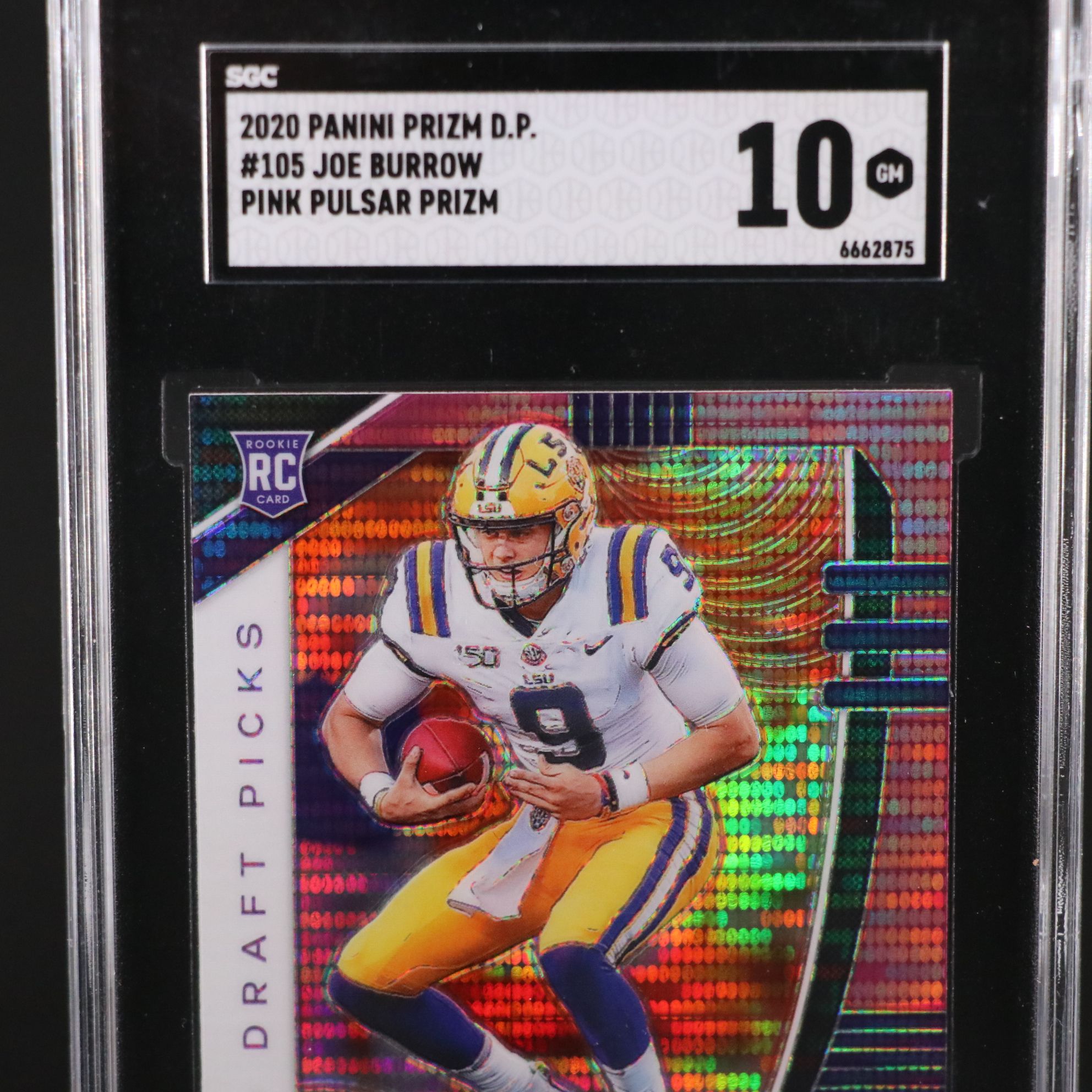2020 Prizm Draft Picks Joe Burrow Pink Pulsar Rookie Football Card Graded SGC 10
