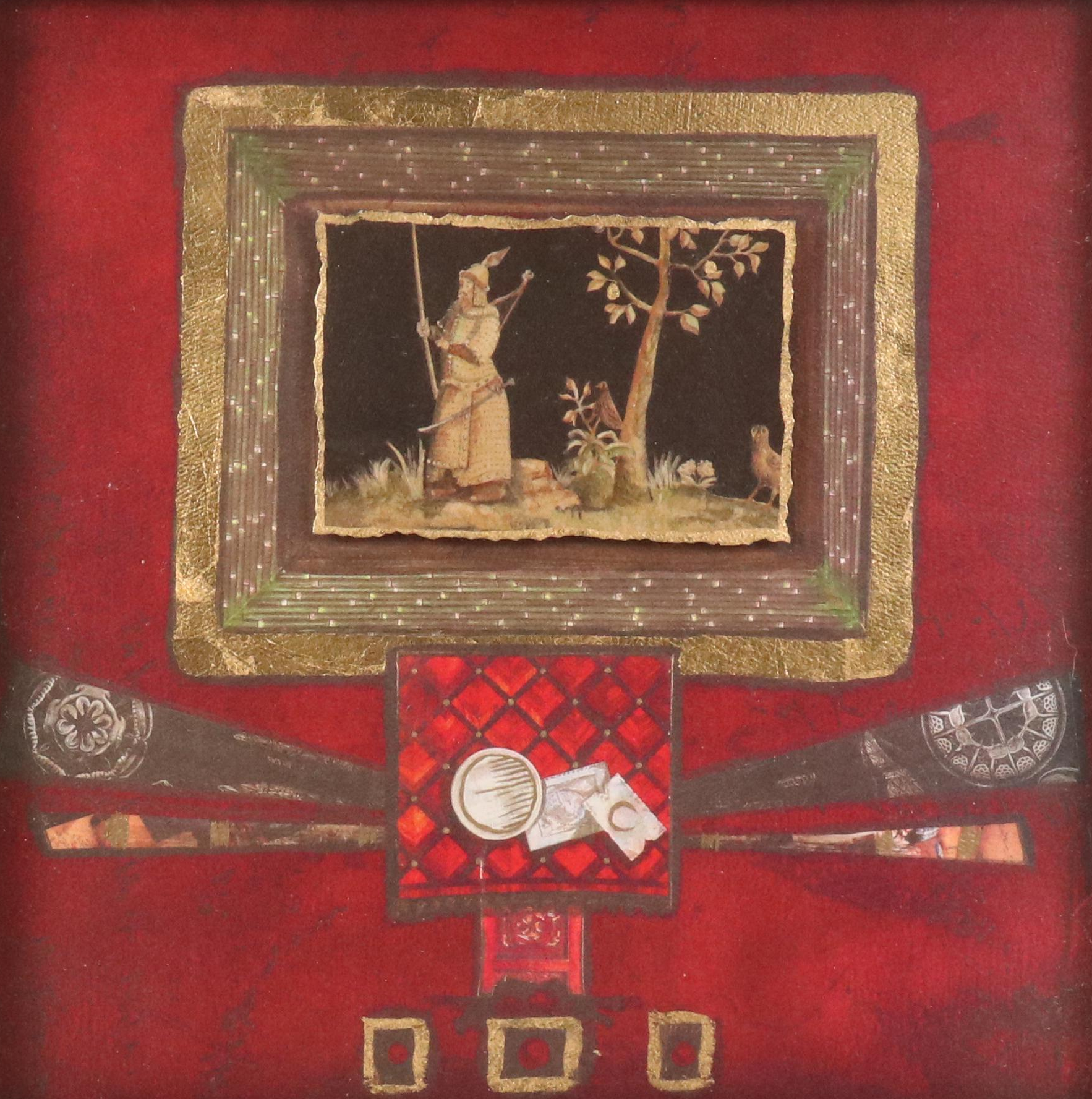 Marie Frédérique Mixed Media Print Assemblage of Medieval Soldier, 21st Century