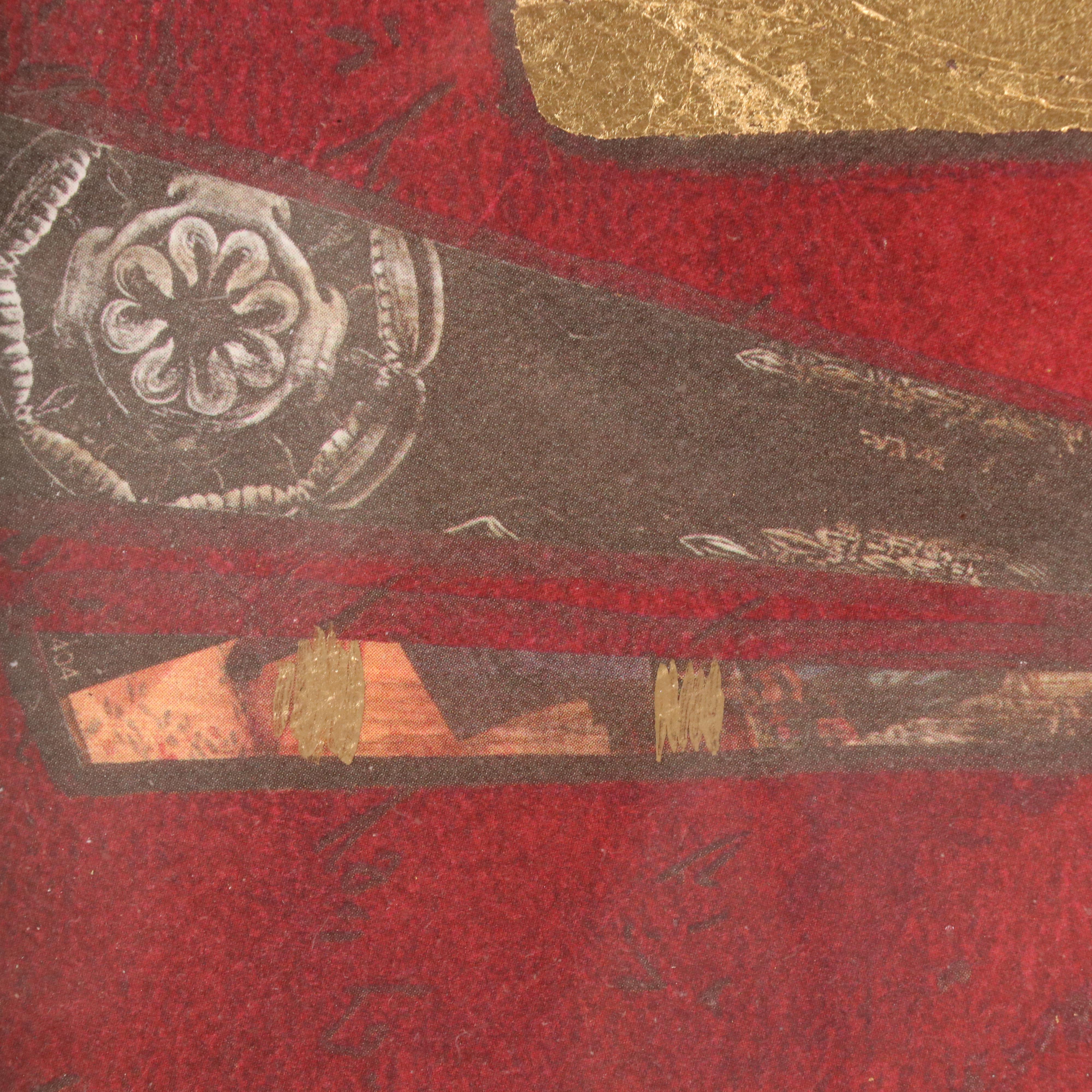 Marie Frédérique Mixed Media Print Assemblage of Medieval Soldier, 21st Century