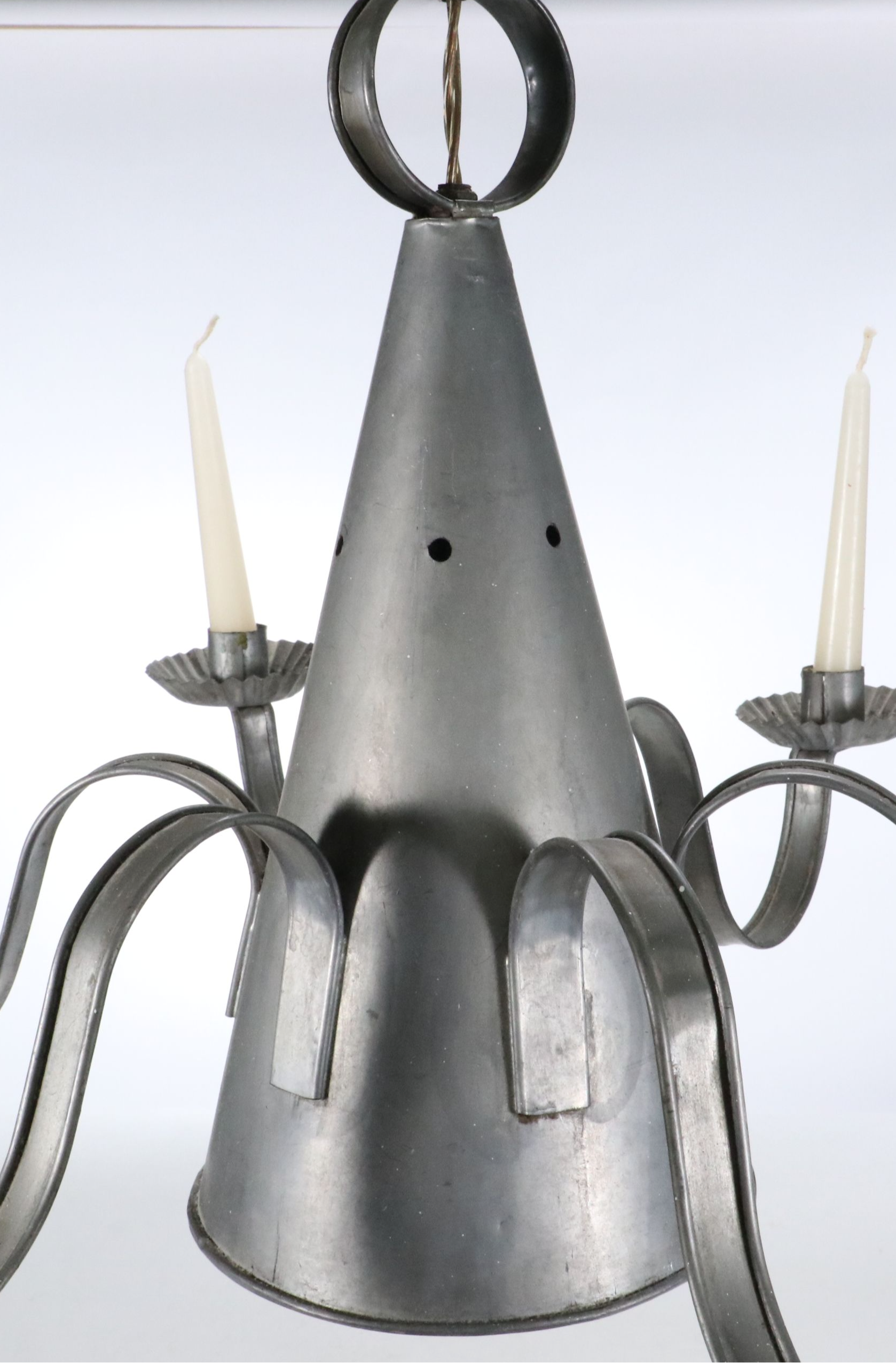 Colonial Revival Style Tin Six-Arm Candlestick Chandelier