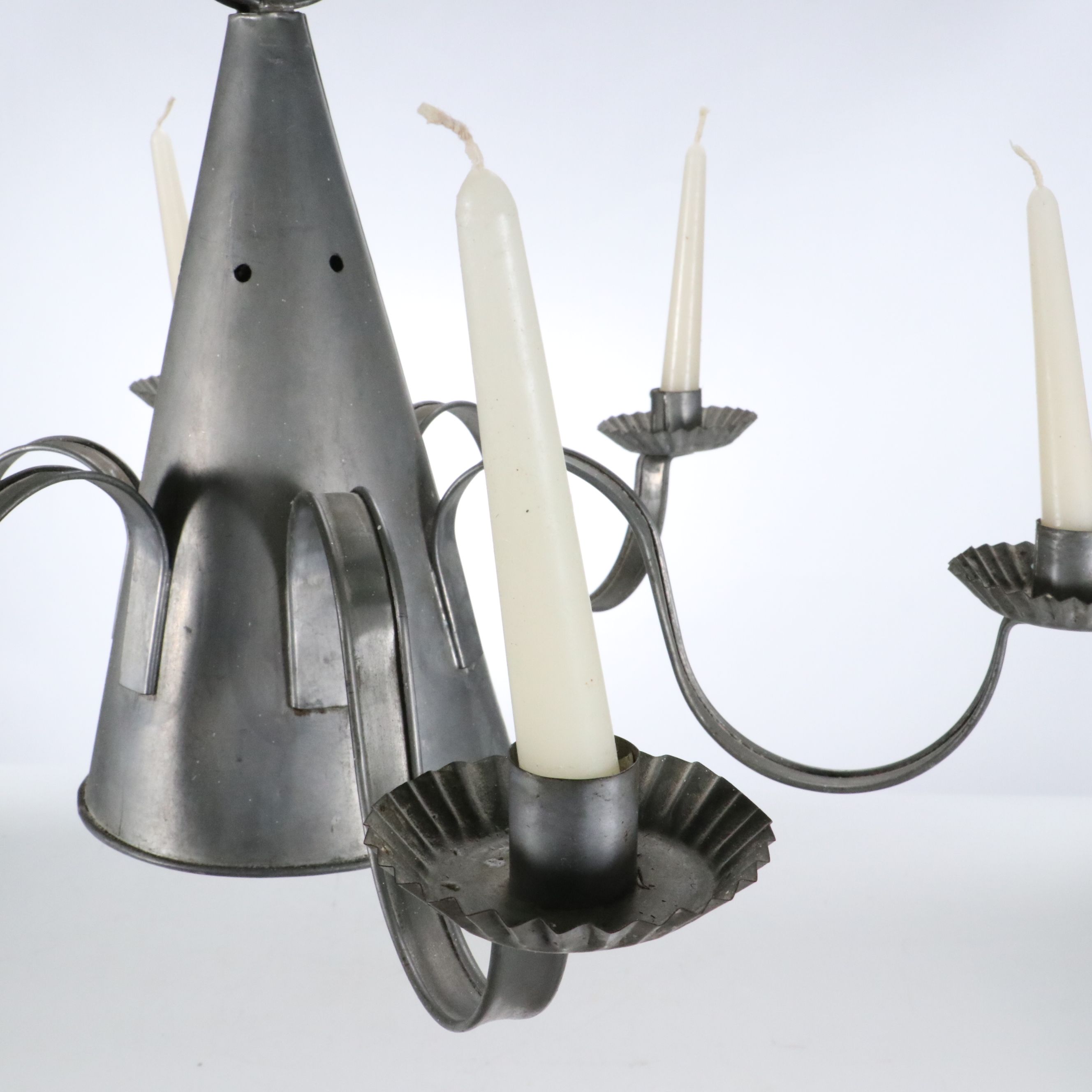 Colonial Revival Style Tin Six-Arm Candlestick Chandelier