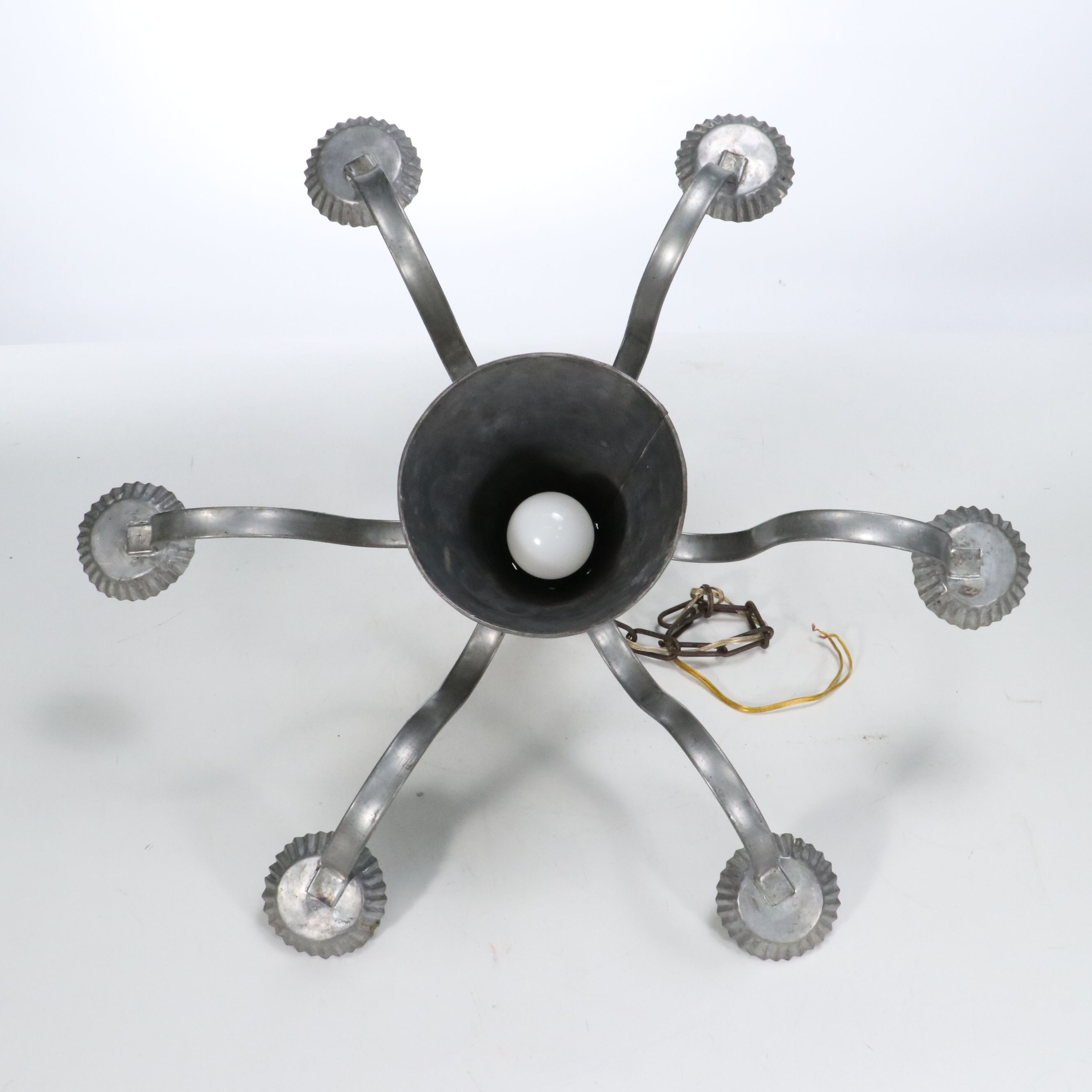 Colonial Revival Style Tin Six-Arm Candlestick Chandelier