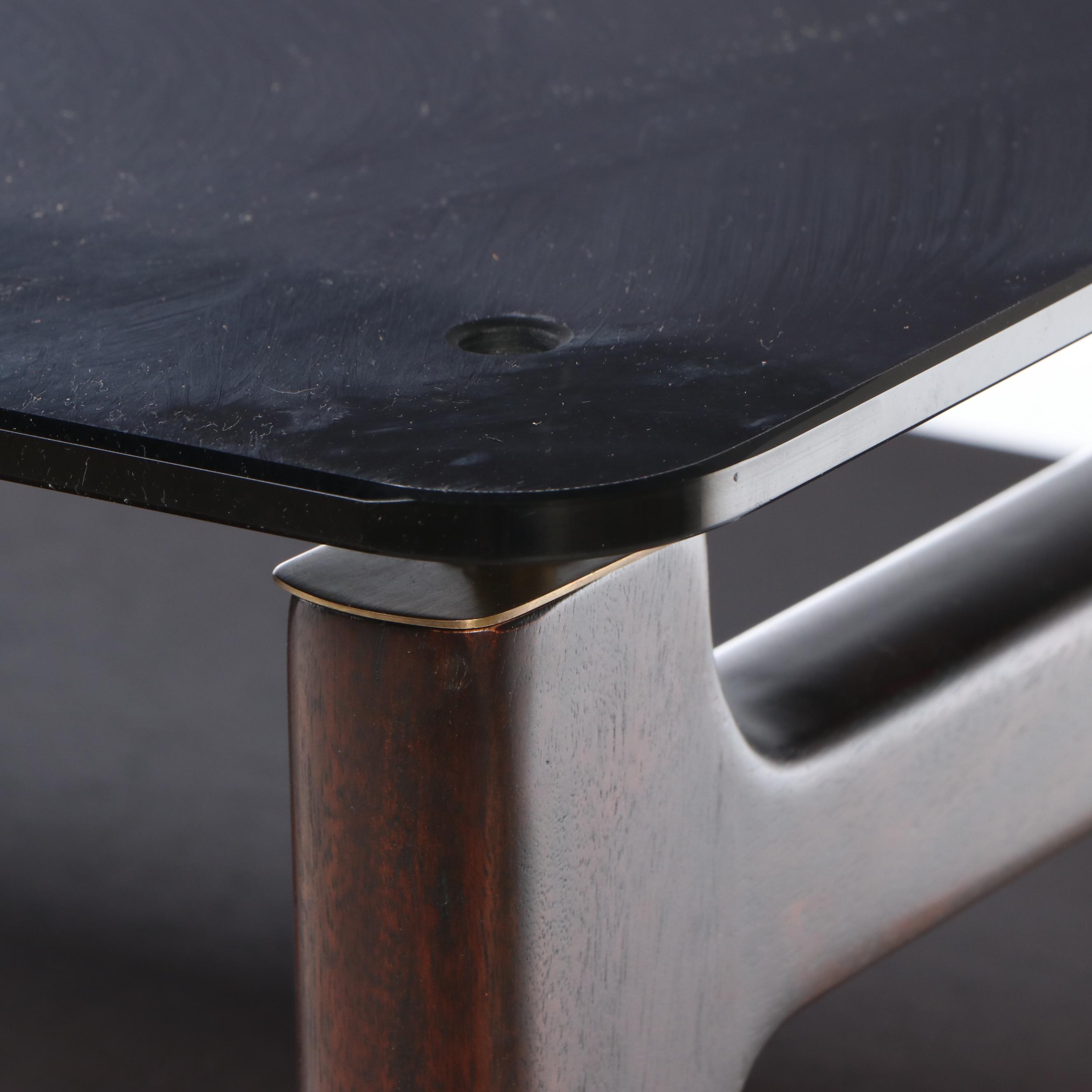 Keno Bros Mid Century Modern Style Smoked Glass and Walnut Desk