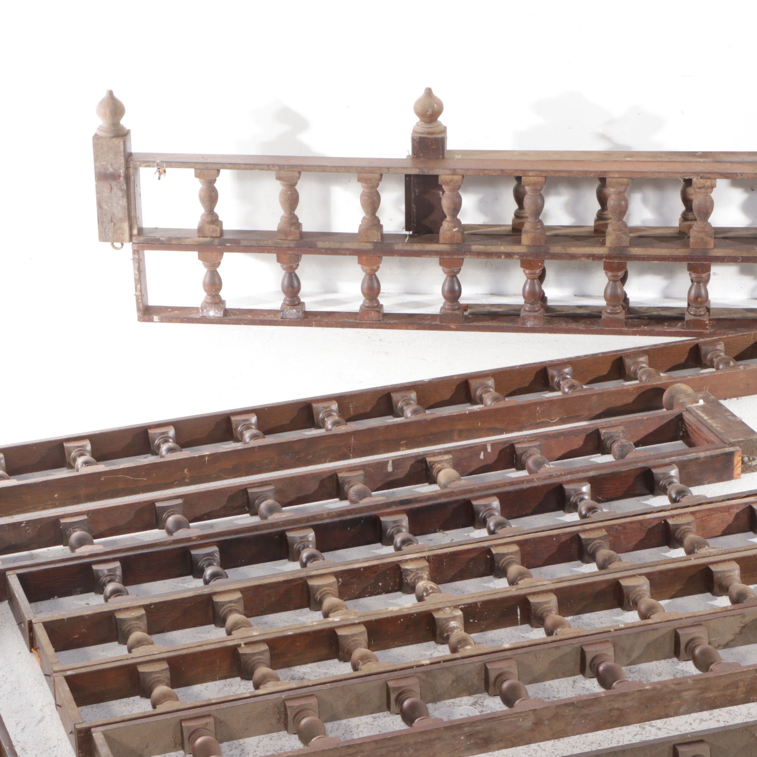 Architectural Salvage Carved Oak Wood Baluster Top Rail Sections