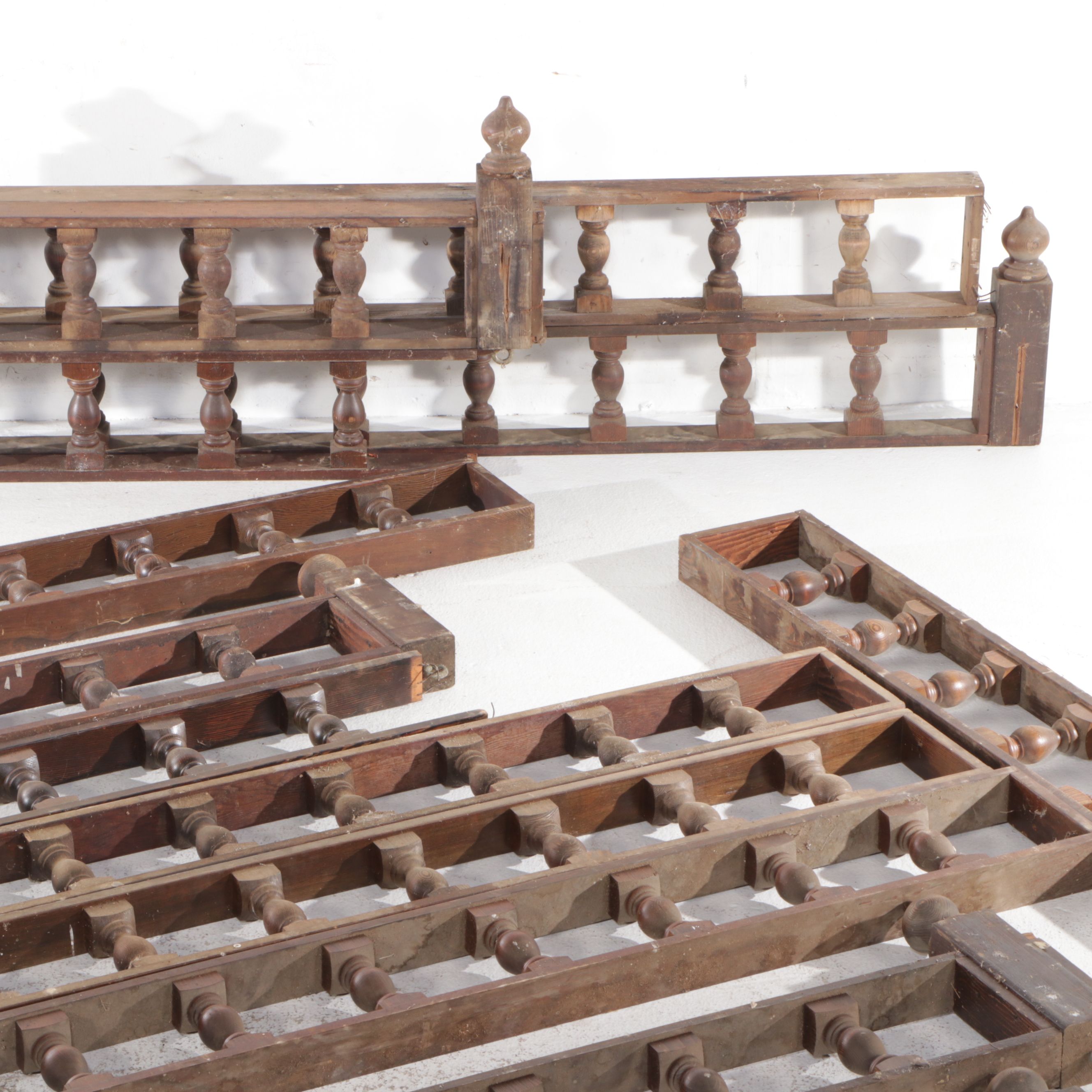 Architectural Salvage Carved Oak Wood Baluster Top Rail Sections