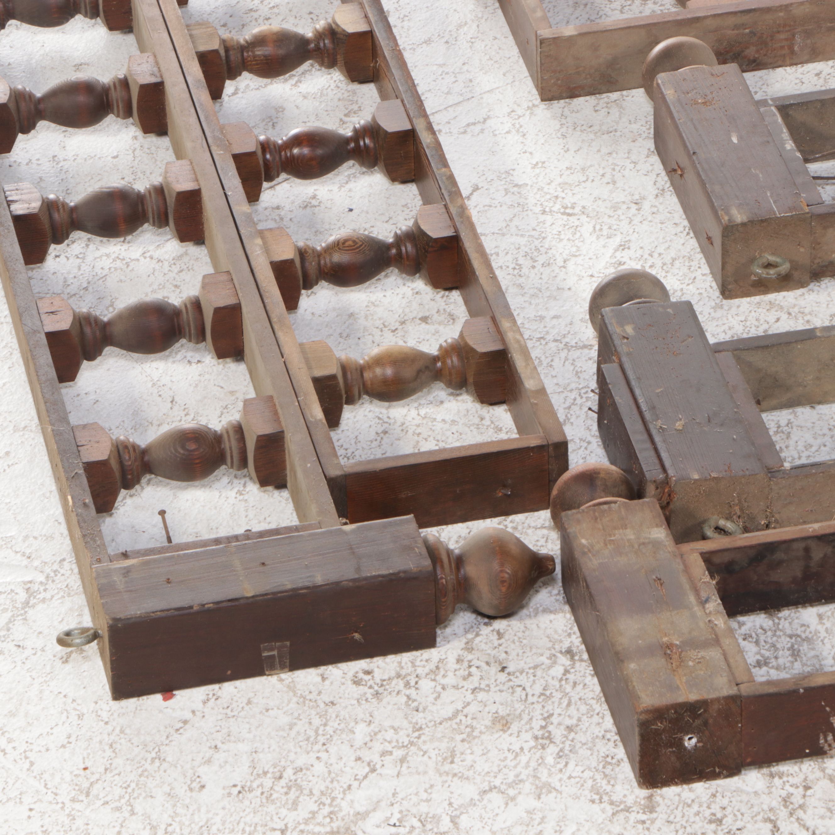 Architectural Salvage Carved Oak Wood Baluster Top Rail Sections