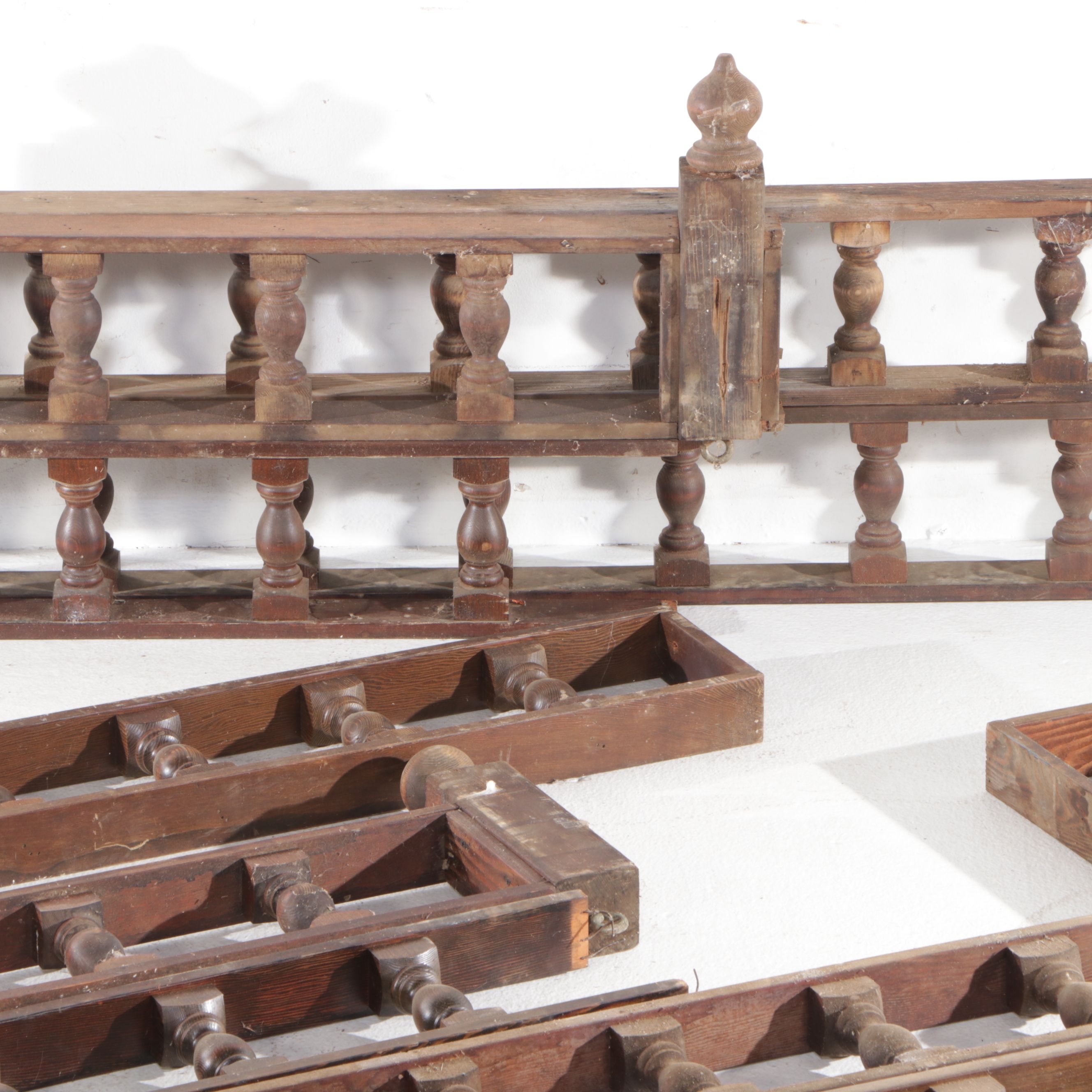 Architectural Salvage Carved Oak Wood Baluster Top Rail Sections