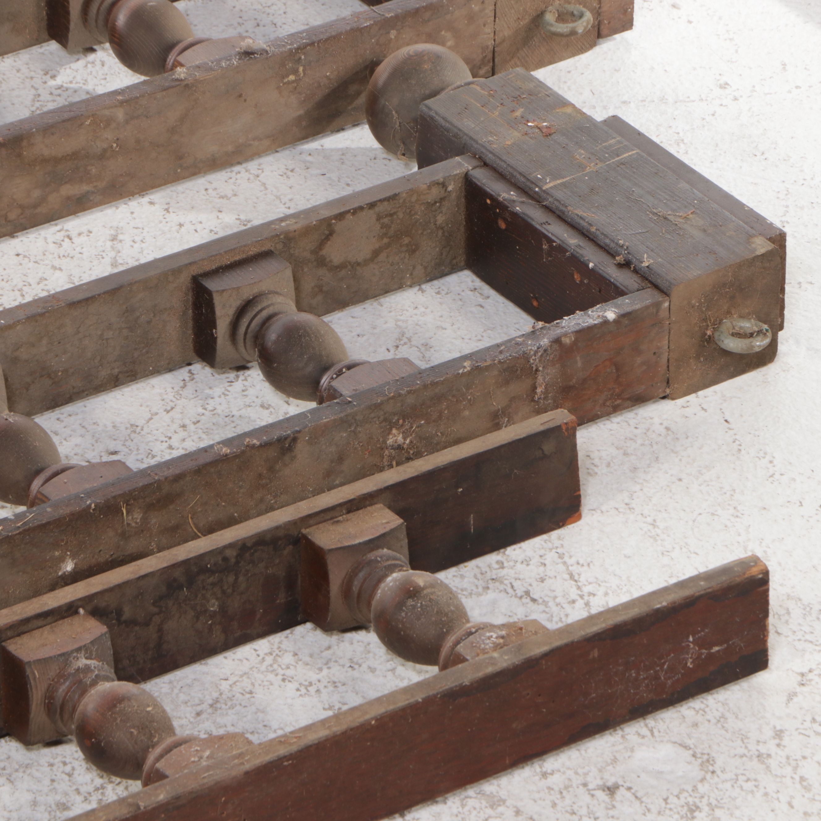 Architectural Salvage Carved Oak Wood Baluster Top Rail Sections