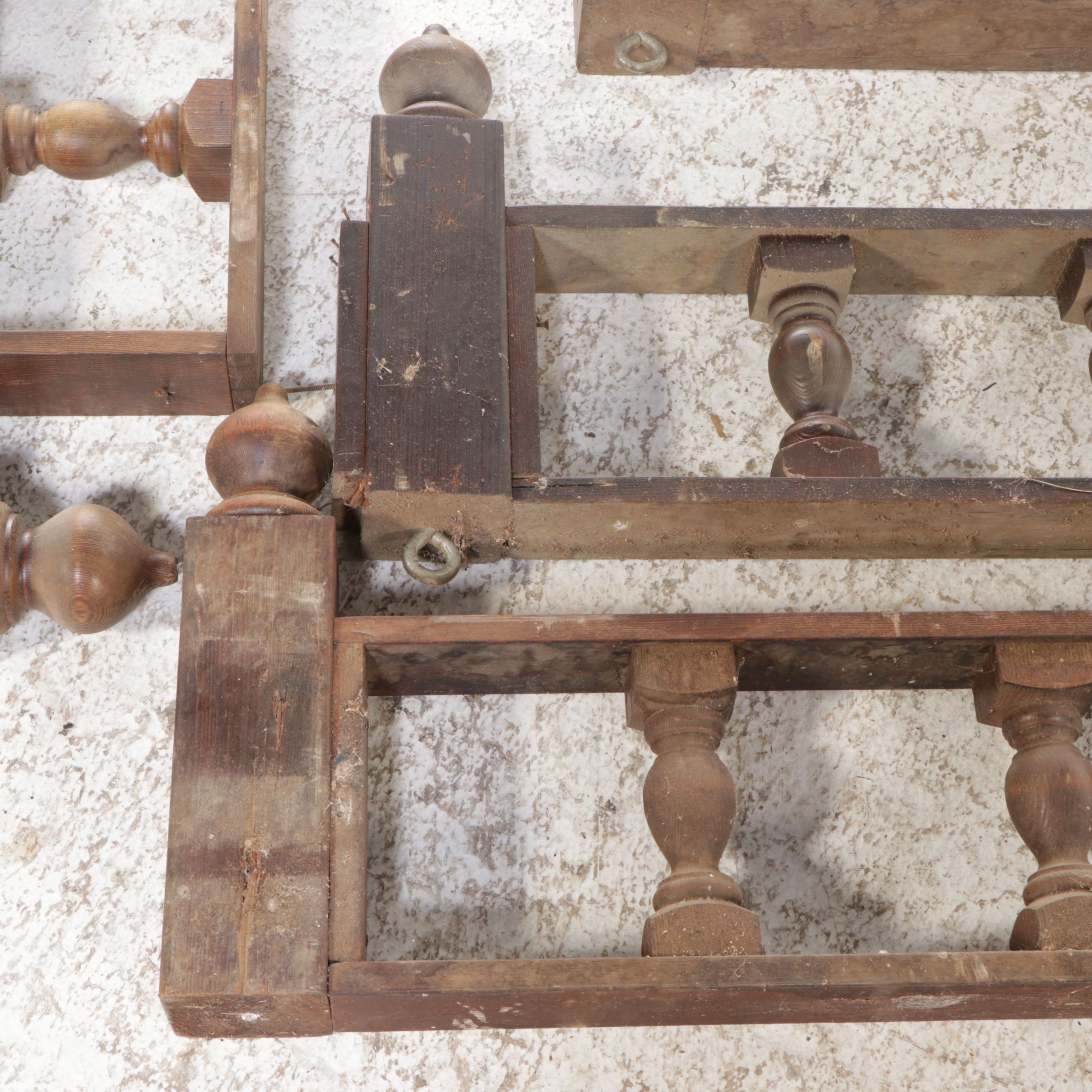 Architectural Salvage Carved Oak Wood Baluster Top Rail Sections