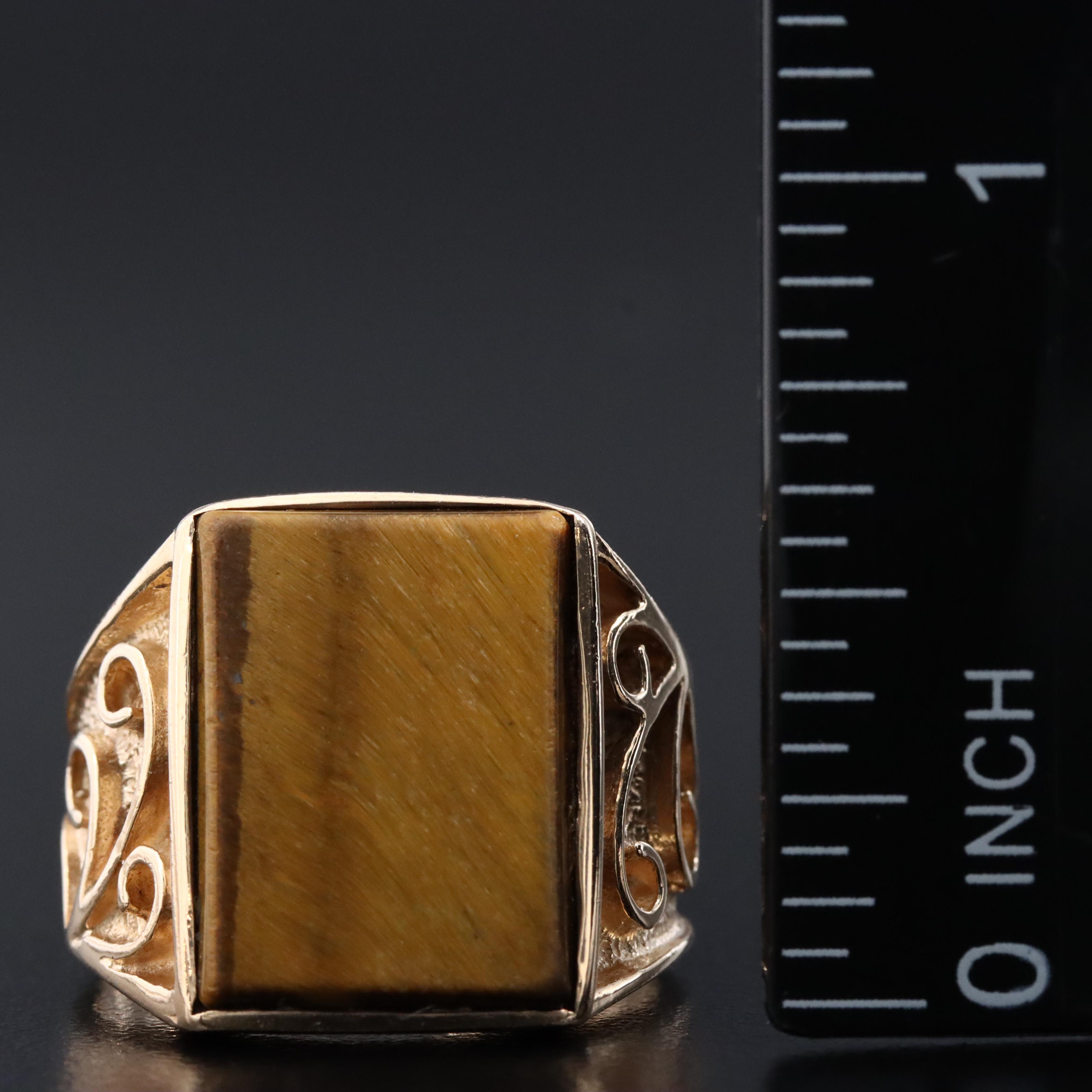 10K Tiger's Eye Ring with Scrollwork Detail