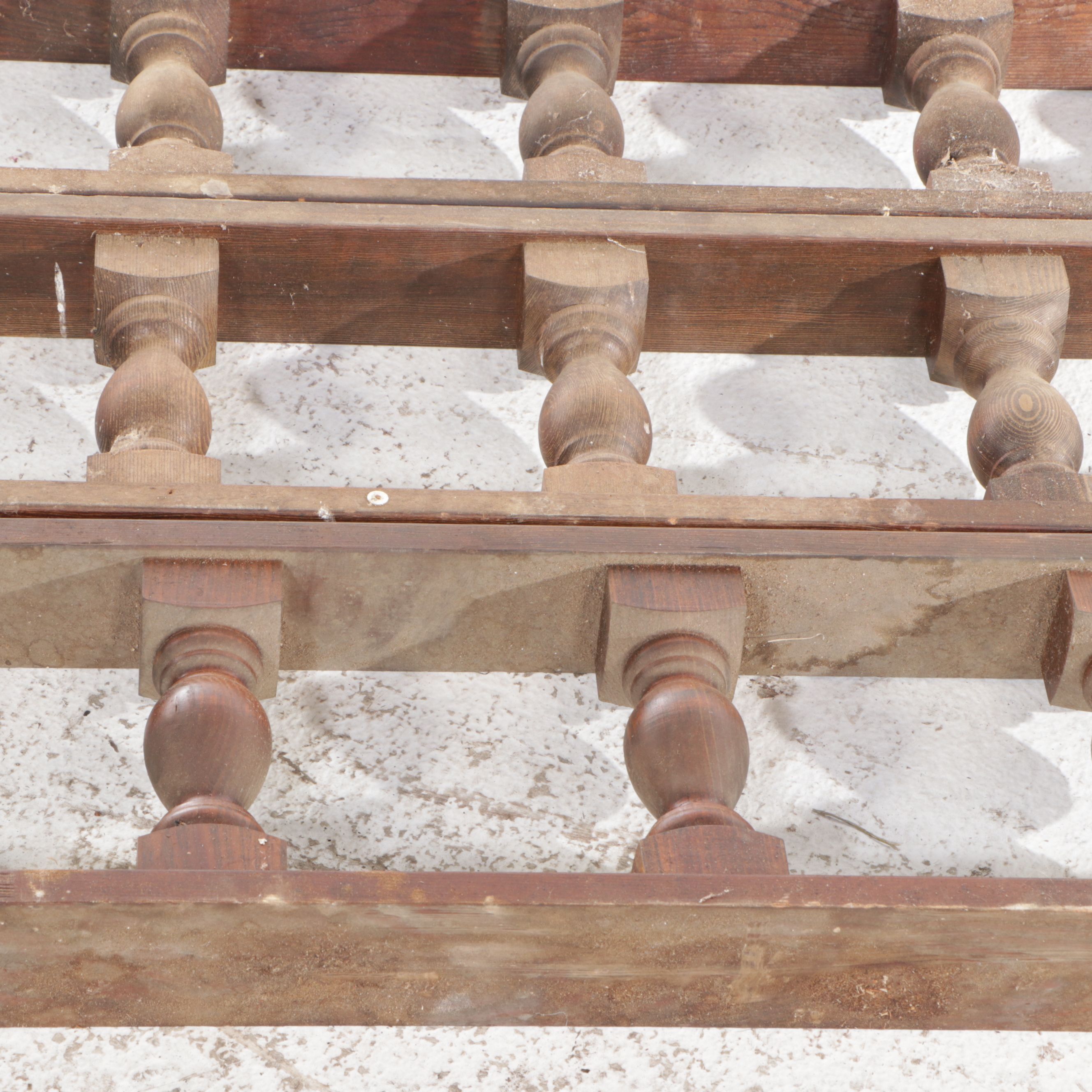 Architectural Salvage Carved Oak Wood Baluster Top Rail Sections