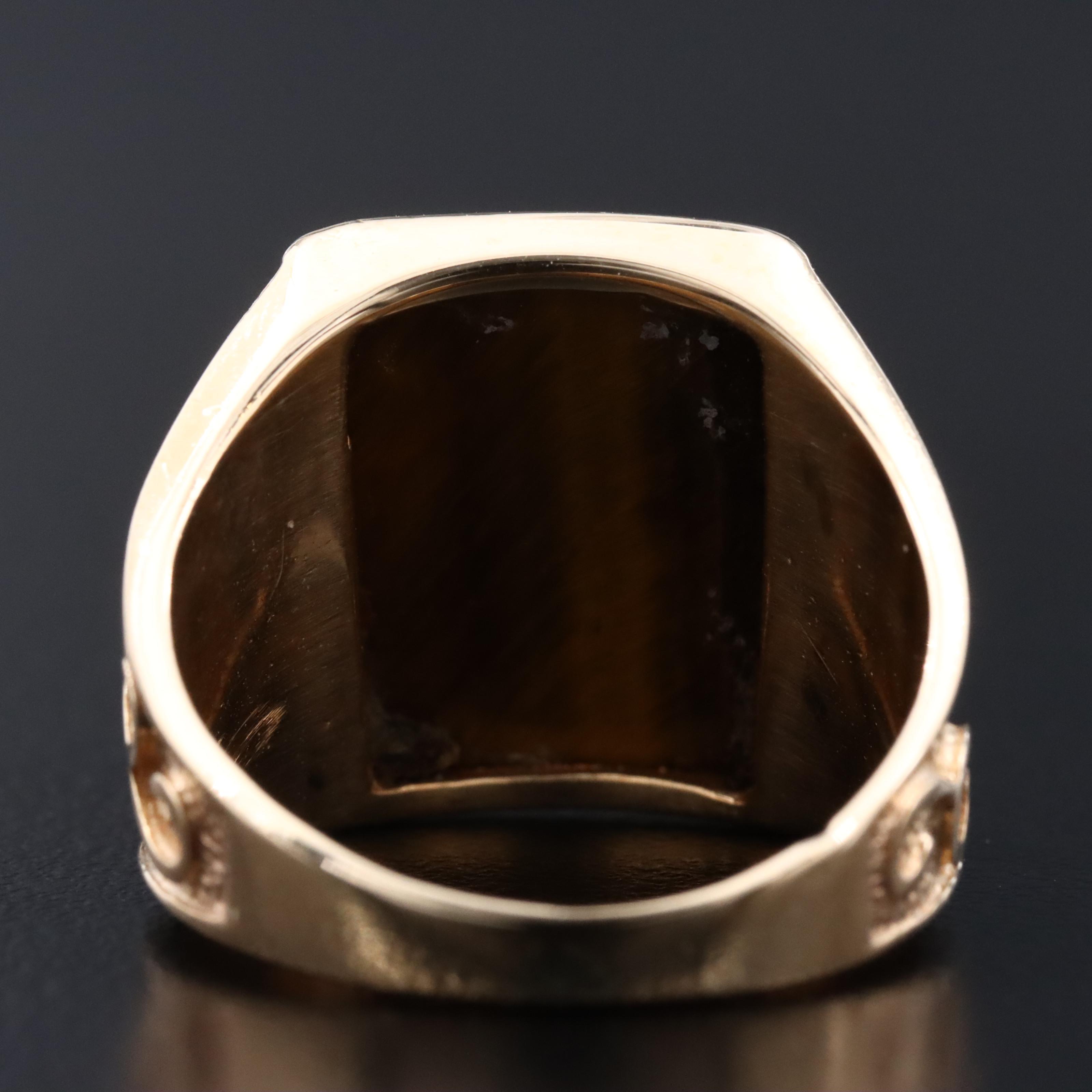 10K Tiger's Eye Ring with Scrollwork Detail