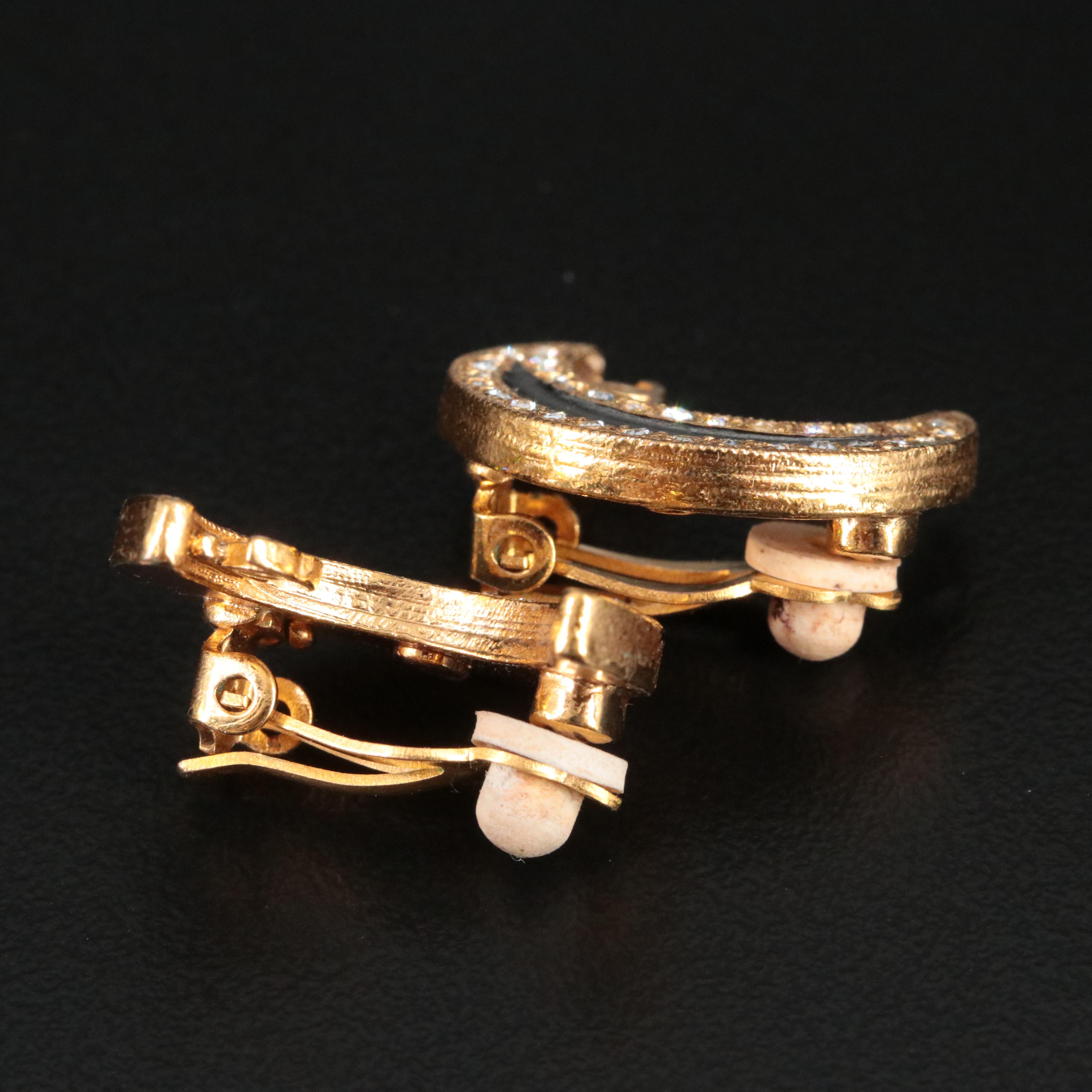 Chanel CC Crystal and Black Enamel Clip Earrings 2001