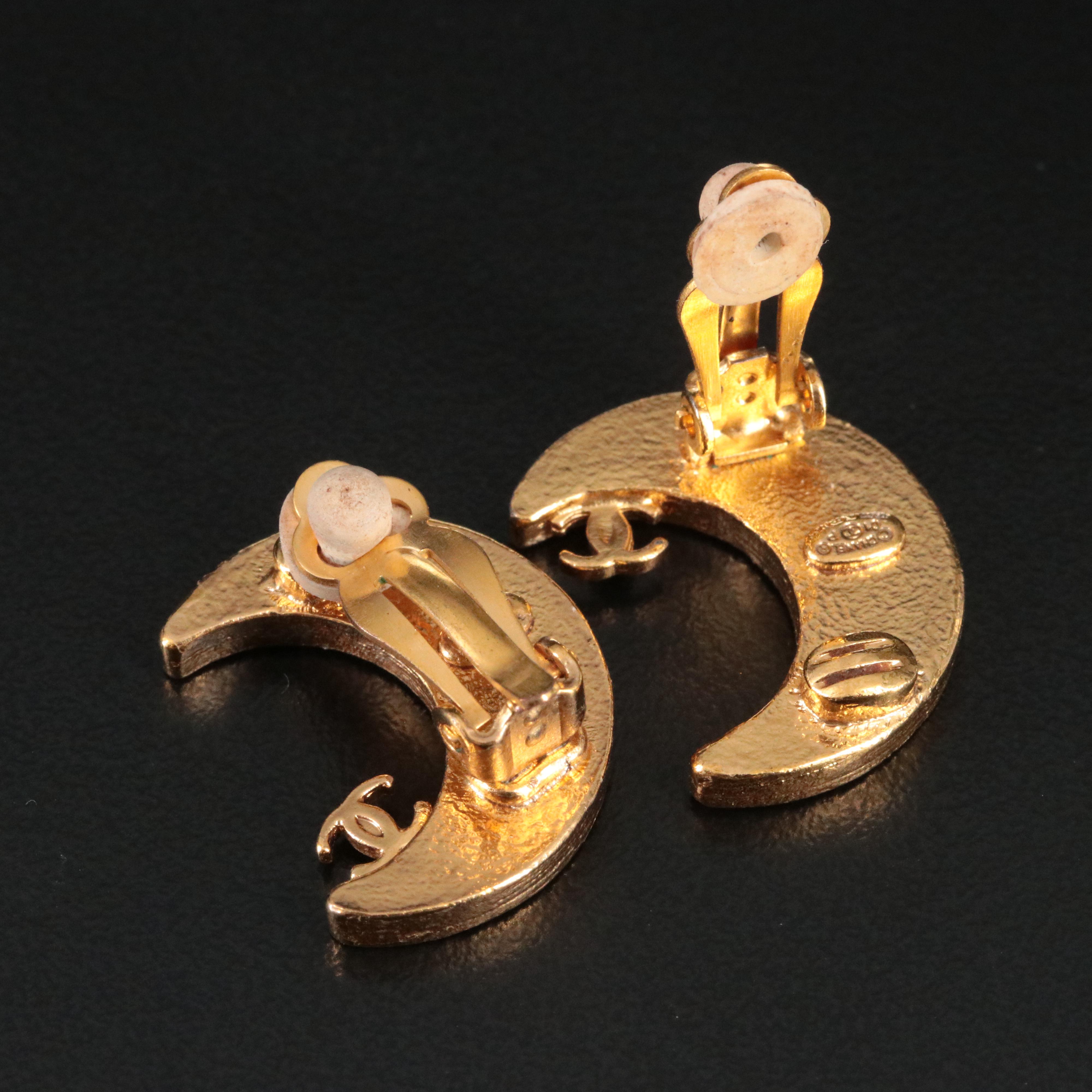 Chanel CC Crystal and Black Enamel Clip Earrings 2001