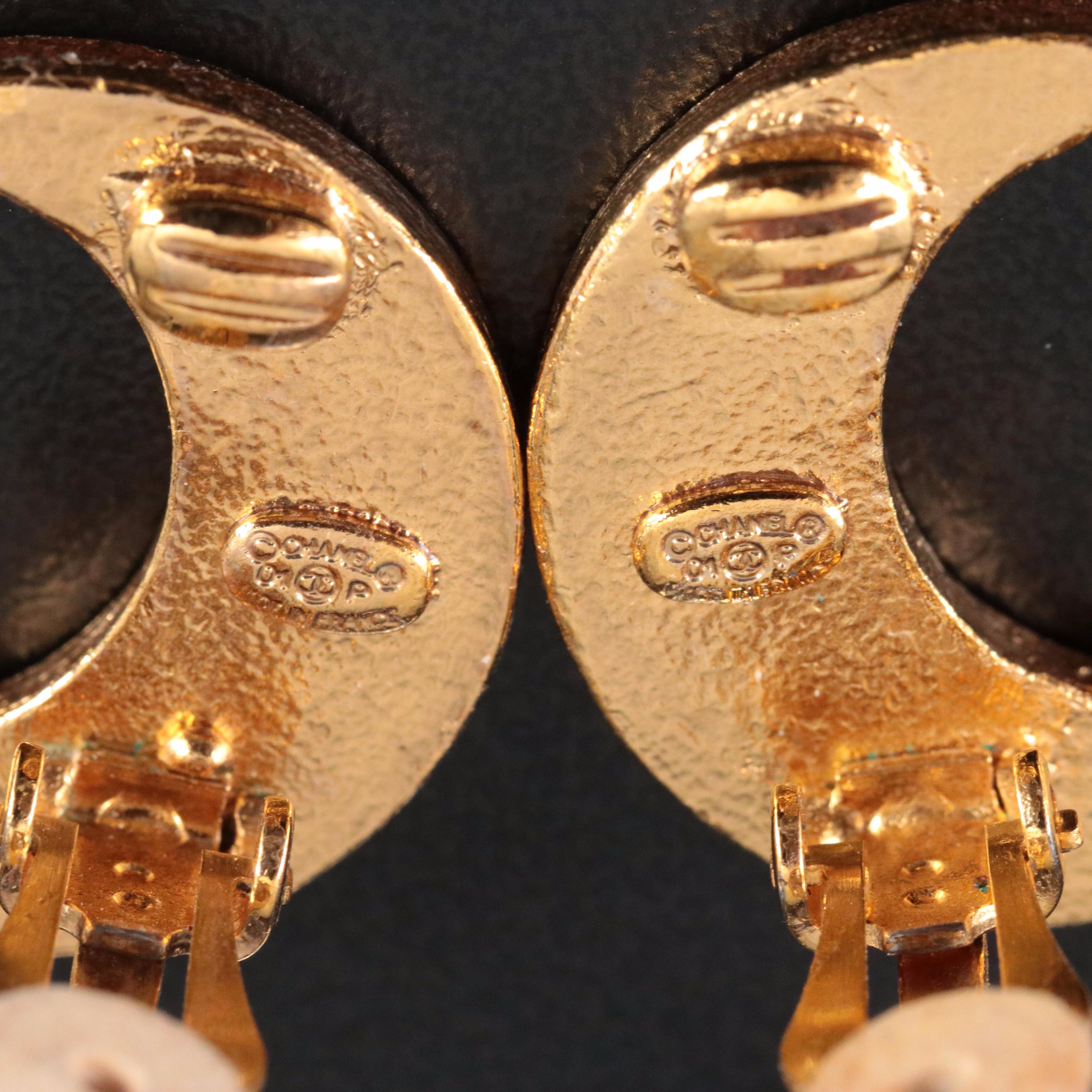 Chanel CC Crystal and Black Enamel Clip Earrings 2001