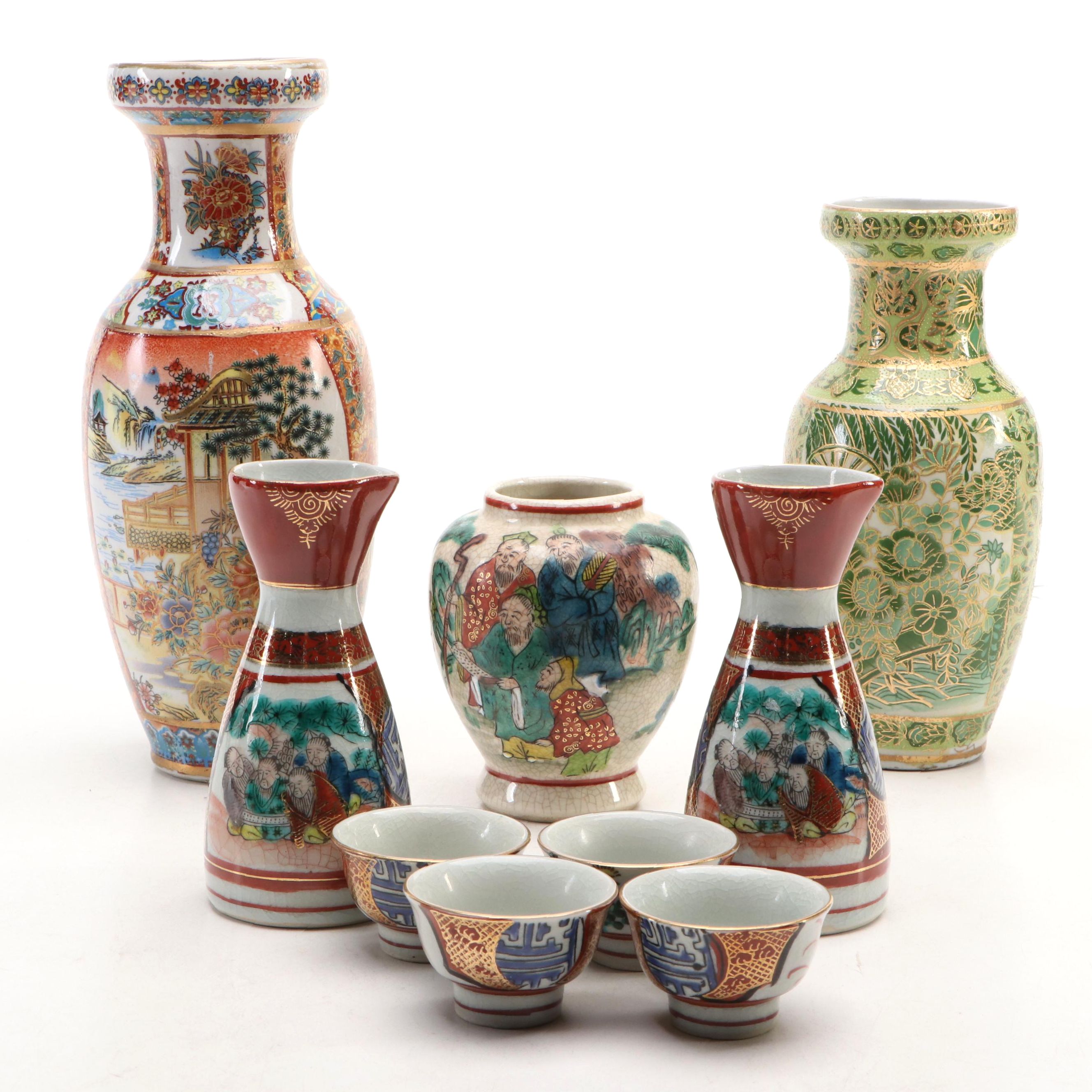 Japanese Porcelain Sake Set, Chinese Porcelain Vase, and More Table Décor