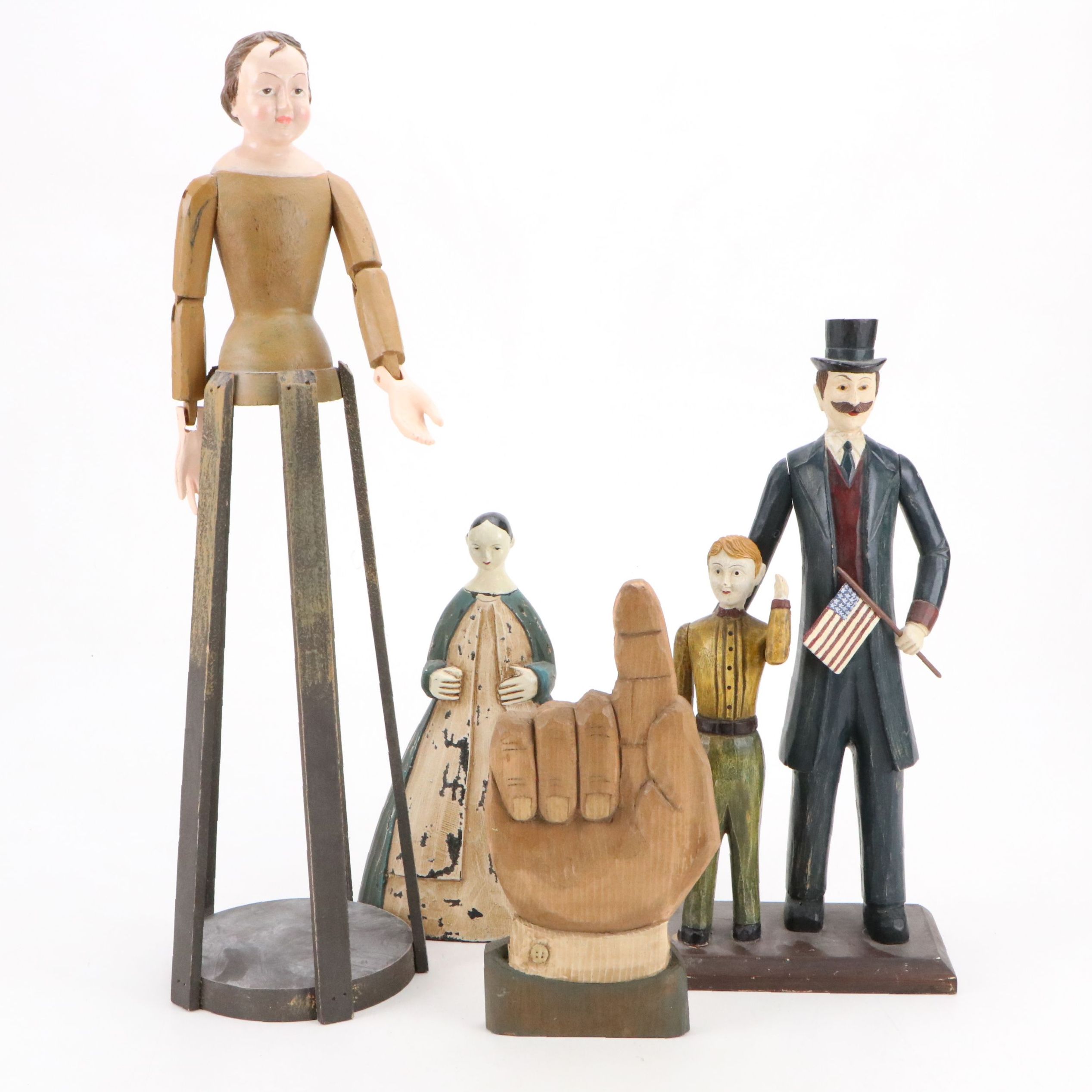 Baroque Style Wooden Cage Doll with Other Figurines and Sculpture