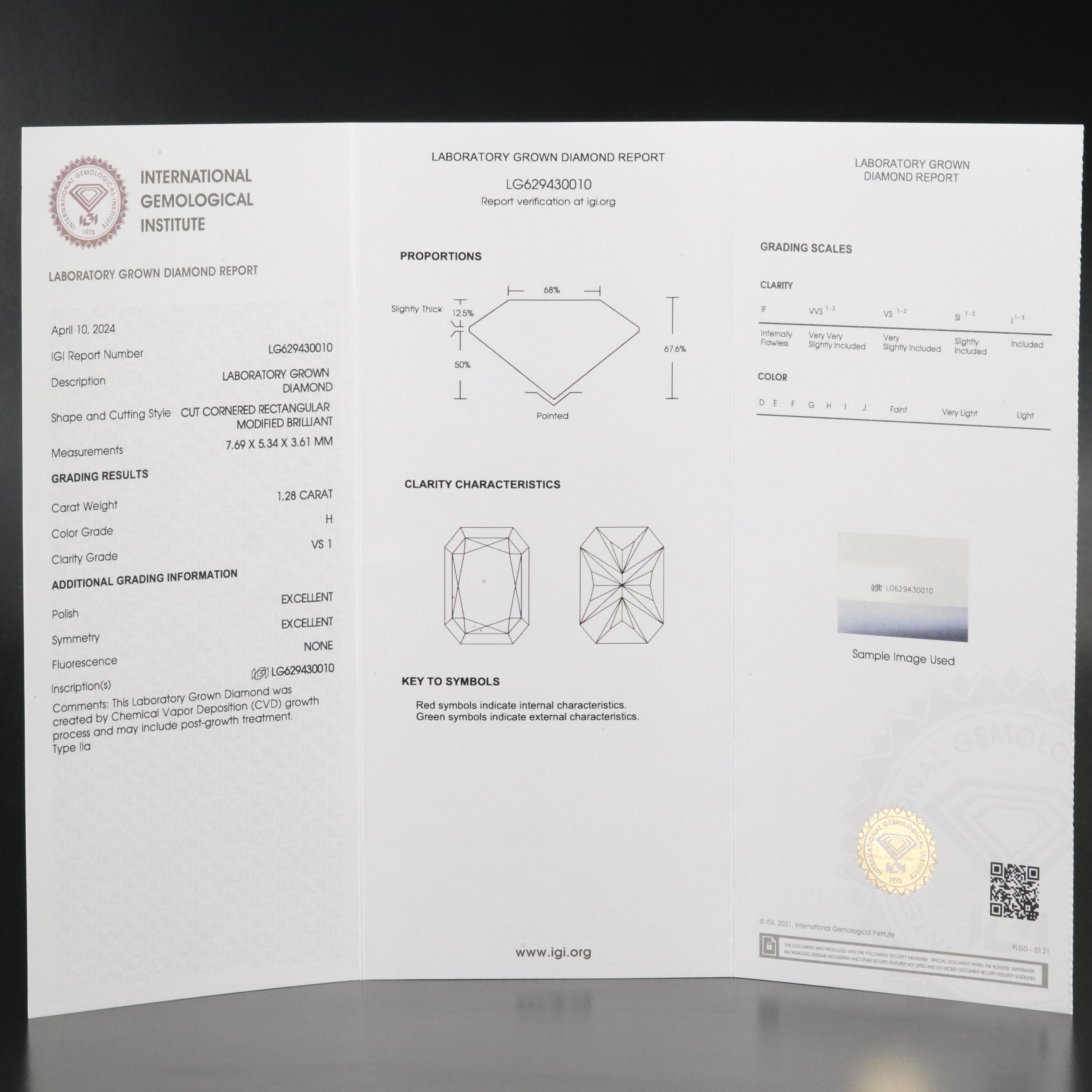 Loose 1.28 CT Lab Grown Diamond with IGI Report