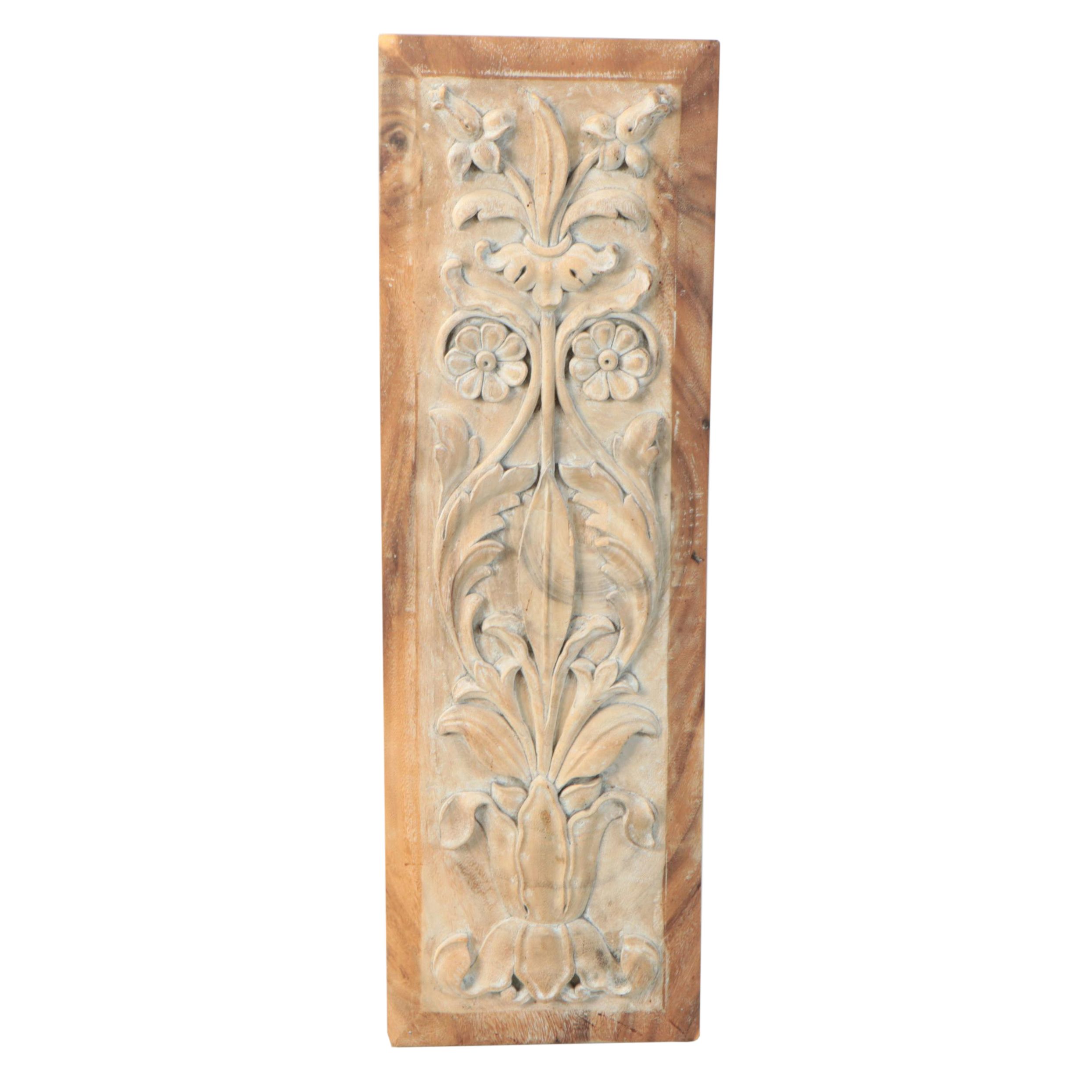 Hand-Carved and Lime-Washed Wood Panel