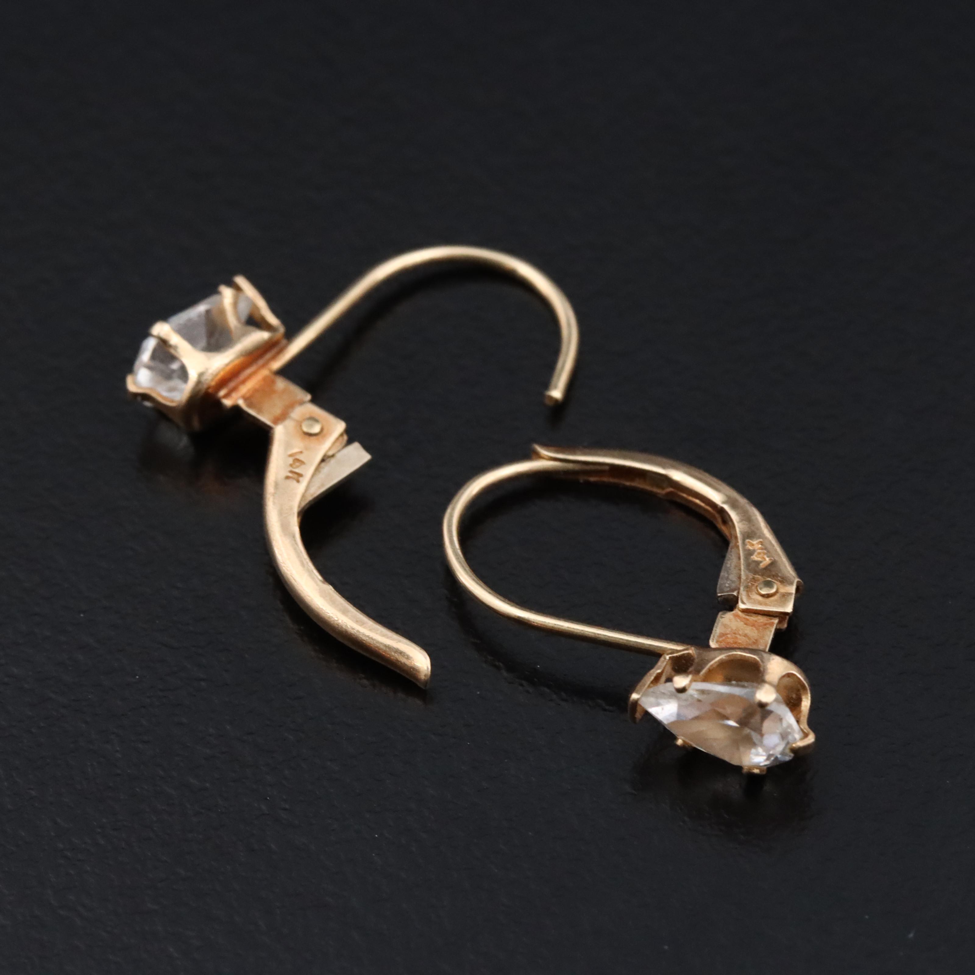 14K CZ Drop Earrings