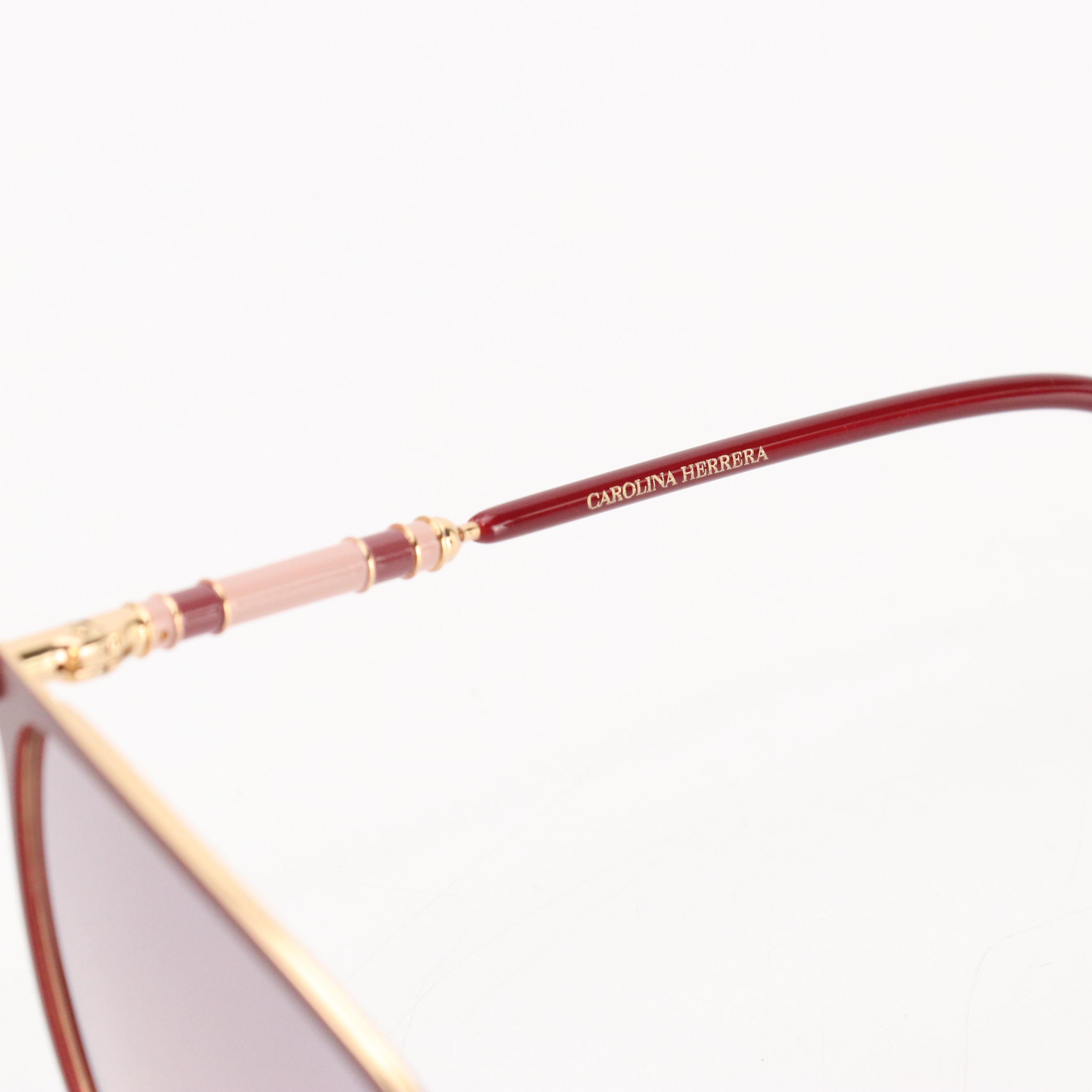 Carolina Herrera CH0030/S Gold & Burgundy Framed Mirrored Sunglasses with Box