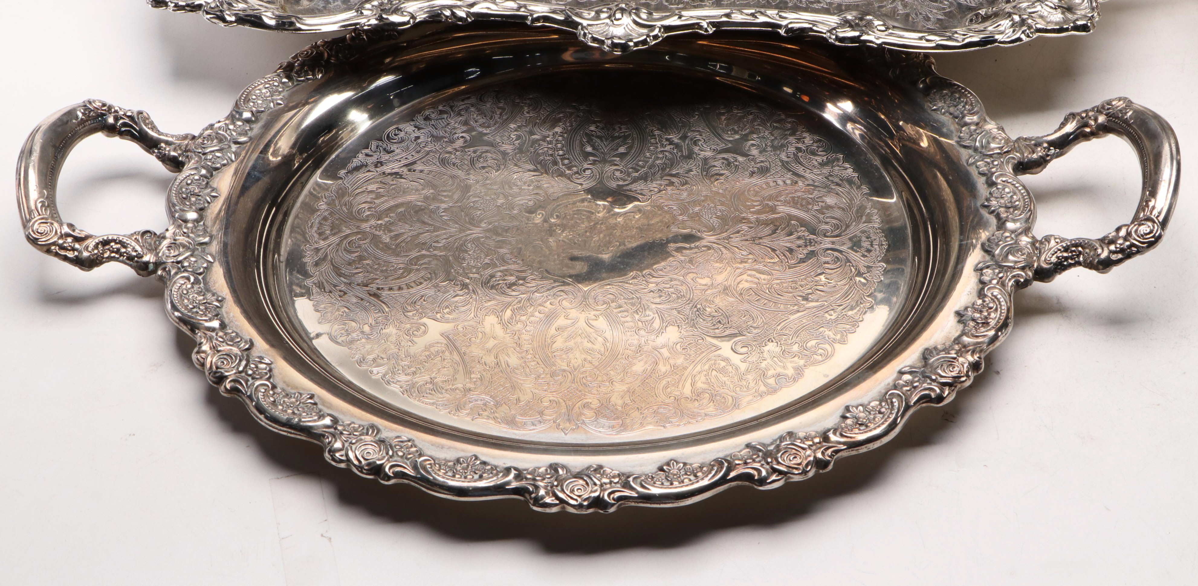 Towle Tray with Equestrian Trophies and Other Silver Plate Table Accessories