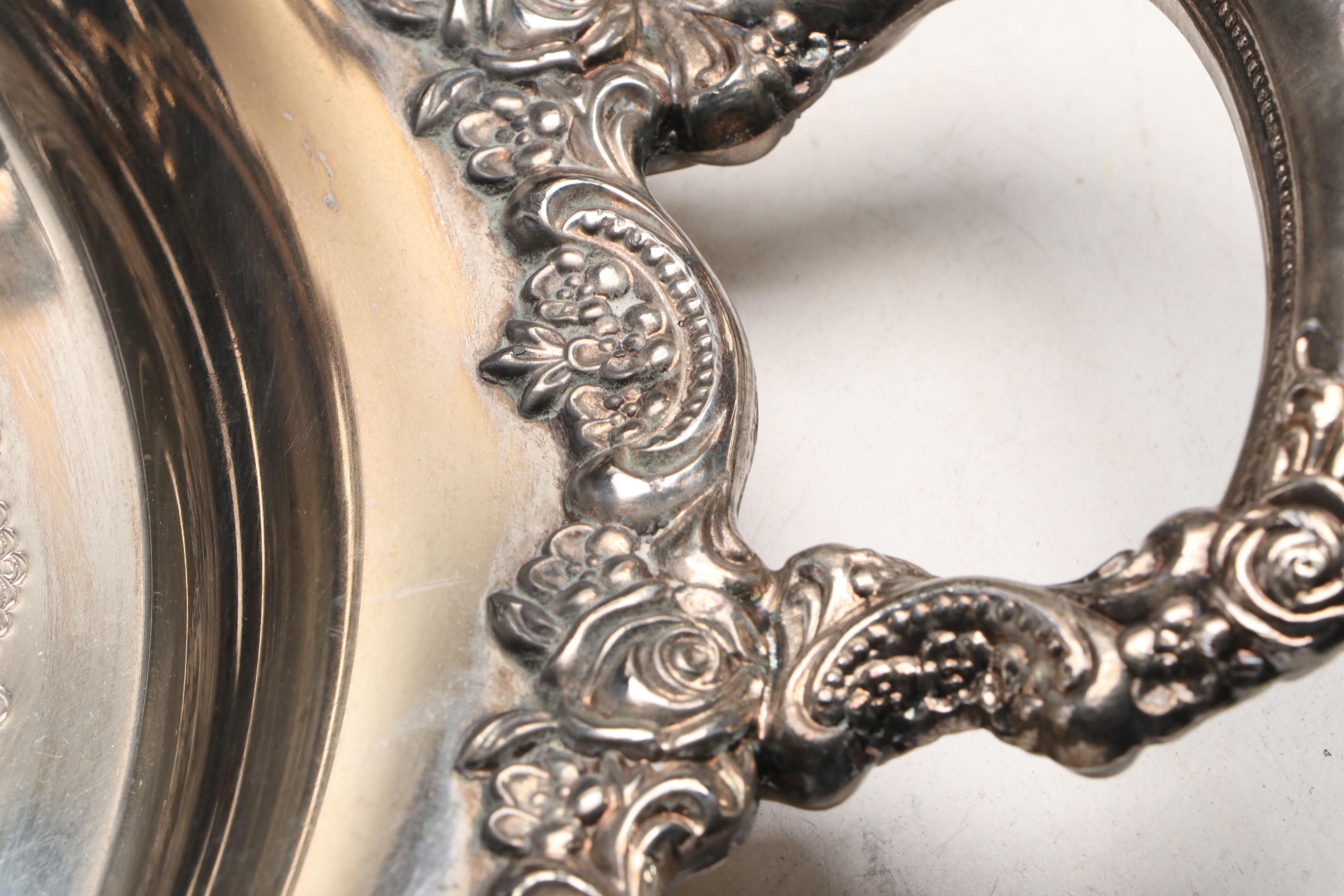 Towle Tray with Equestrian Trophies and Other Silver Plate Table Accessories